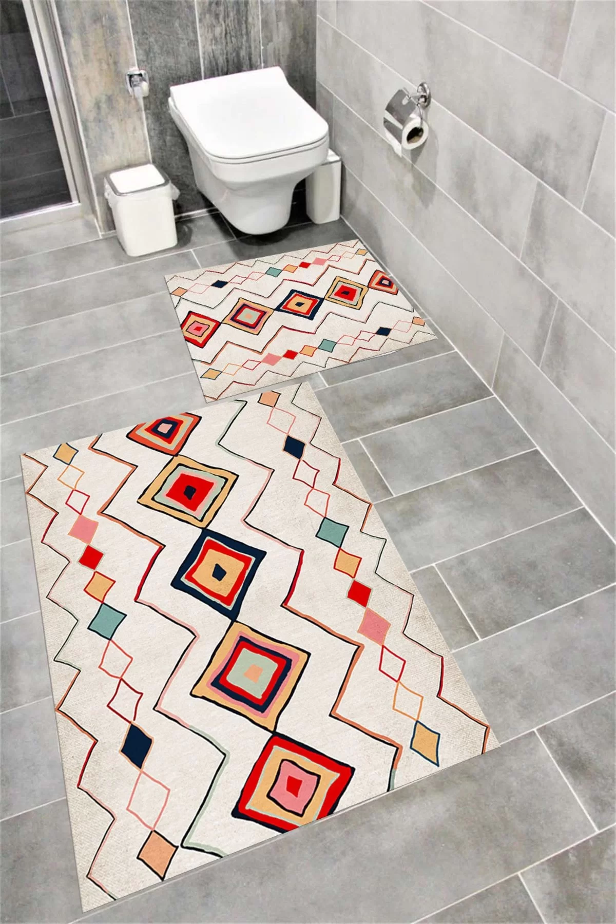 Su Emici Yumuşak Kaymaz Taban Sünger Dolgulu Yıkanabilir Dekoratif Banyo Paspası İSKRENKLİ