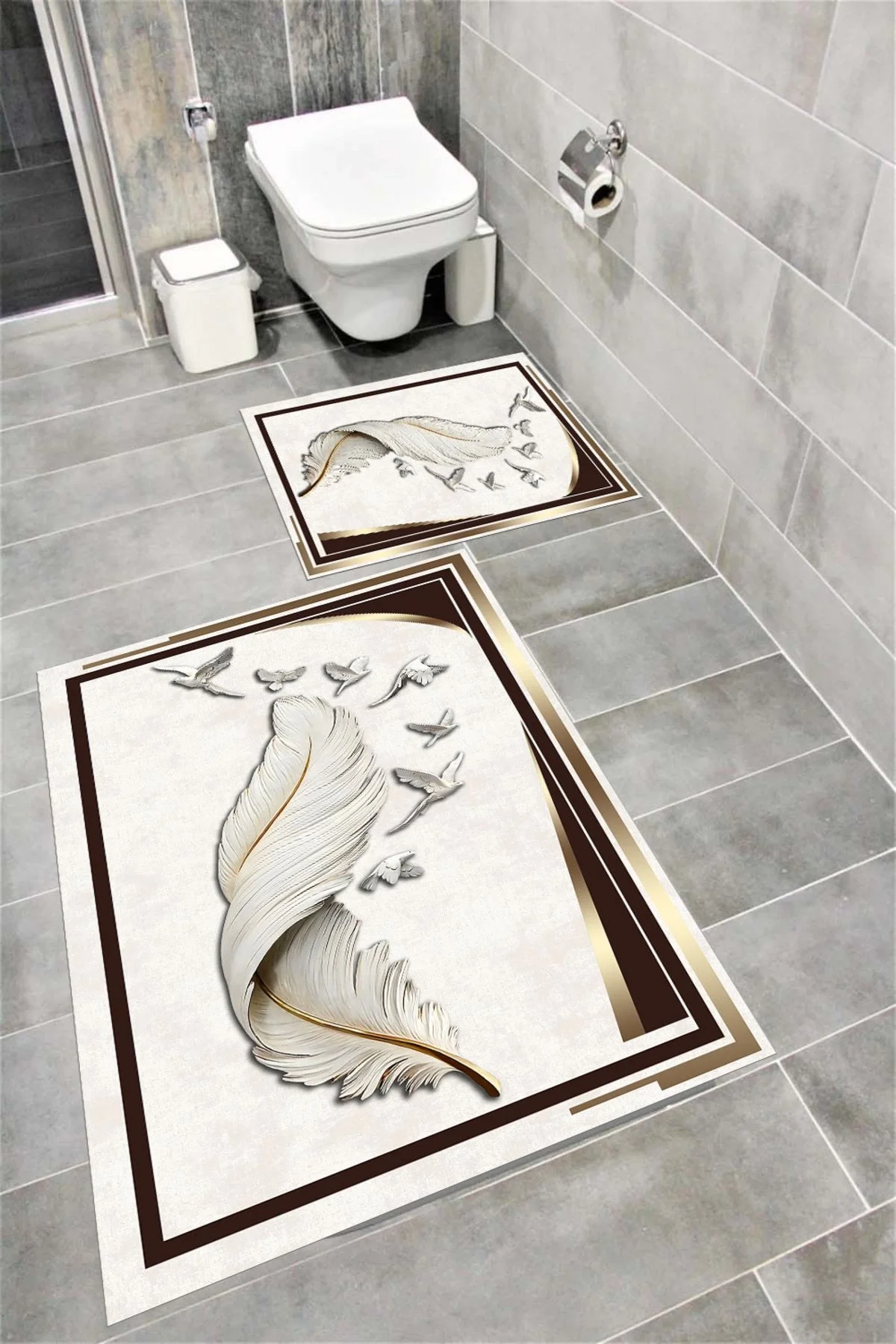 Su Emici Yumuşak Kaymaz Taban Sünger Dolgulu Yıkanabilir Dekoratif Banyo Paspası NEPTÜN