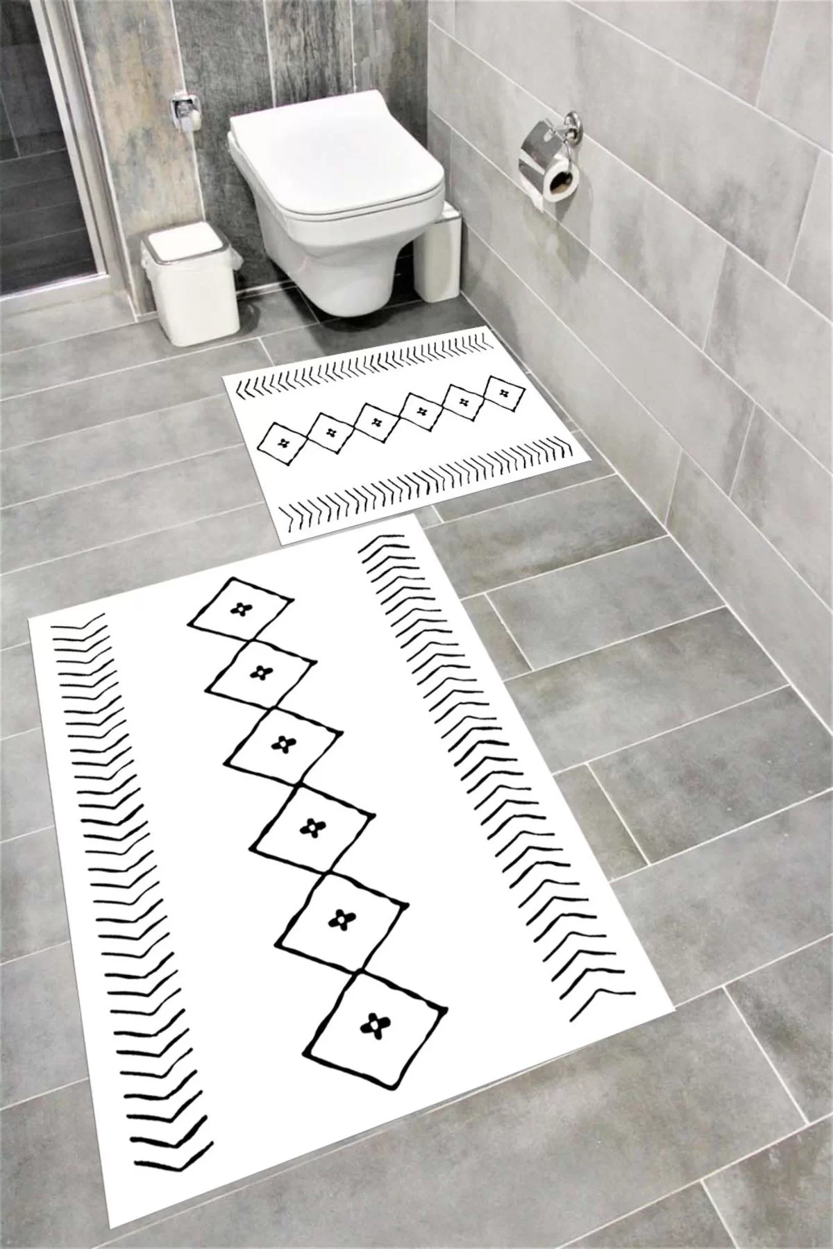 Su Emici Yumuşak Kaymaz Taban Sünger Dolgulu Yıkanabilir Dekoratif Banyo Paspası İSKANDİNAV