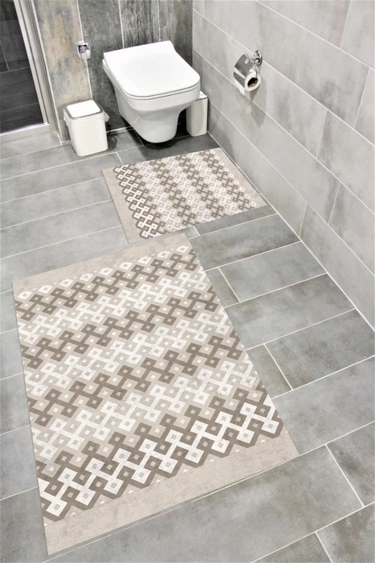 Su Emici Yumuşak Kaymaz Taban Sünger Dolgulu Yıkanabilir Dekoratif Banyo Paspası 1385BEJ