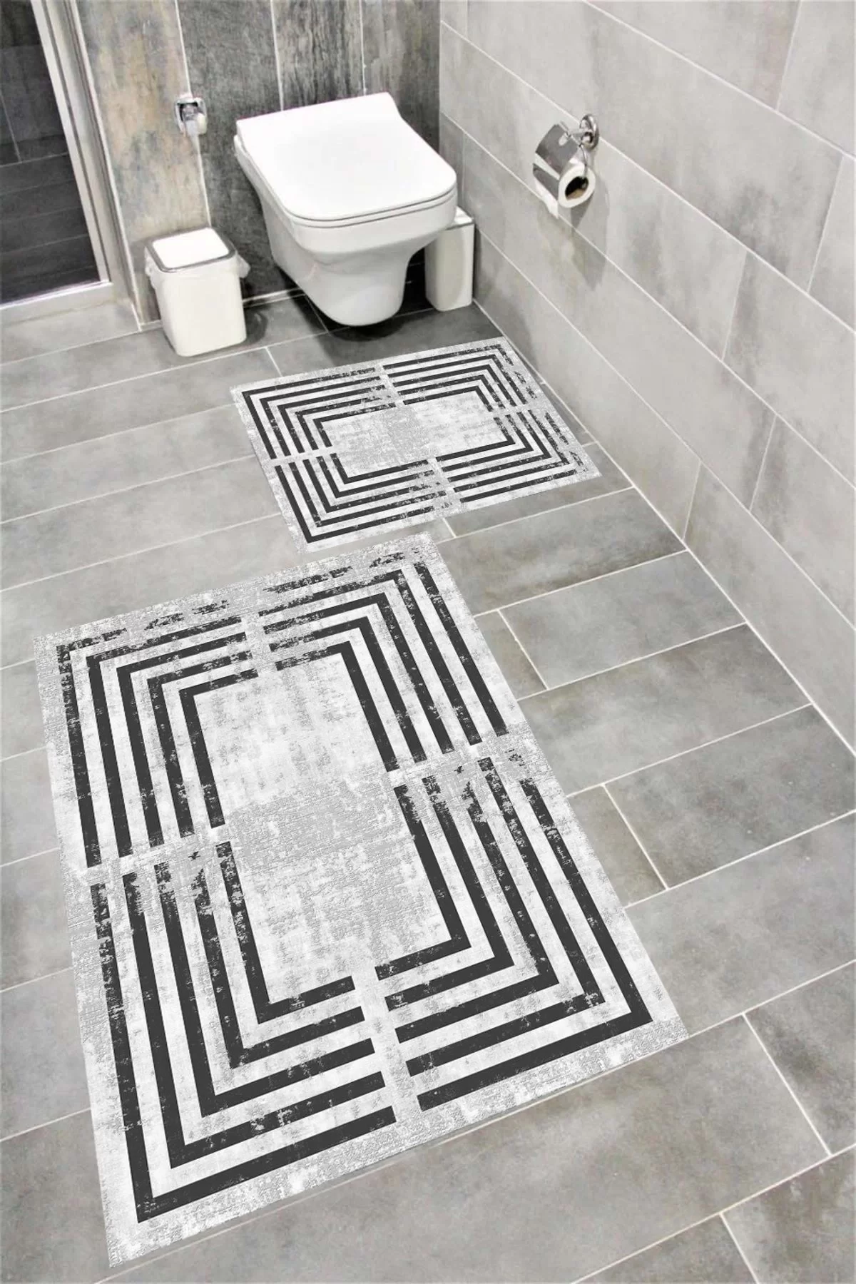 Su Emici Yumuşak Kaymaz Taban Sünger Dolgulu Yıkanabilir Dekoratif Banyo Paspası SQUARE