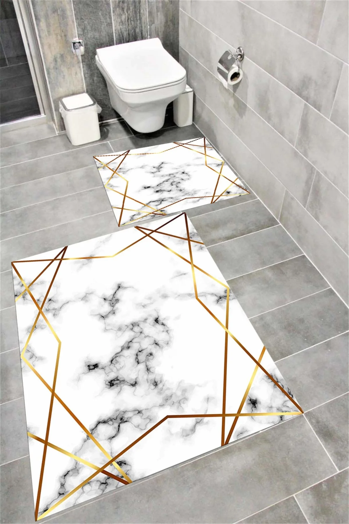 Su Emici Yumuşak Kaymaz Taban Sünger Dolgulu Yıkanabilir Dekoratif Banyo Paspası PLATİNGOLD