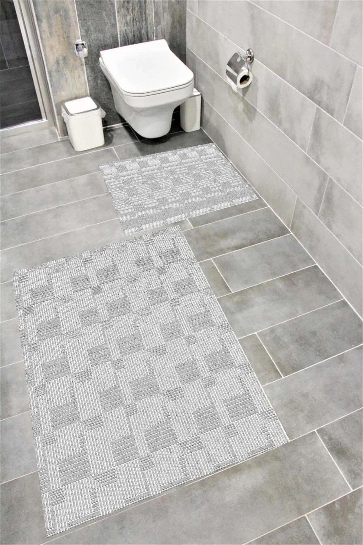 Su Emici Yumuşak Kaymaz Taban Sünger Dolgulu Yıkanabilir Dekoratif Banyo Paspası 1363GRİ