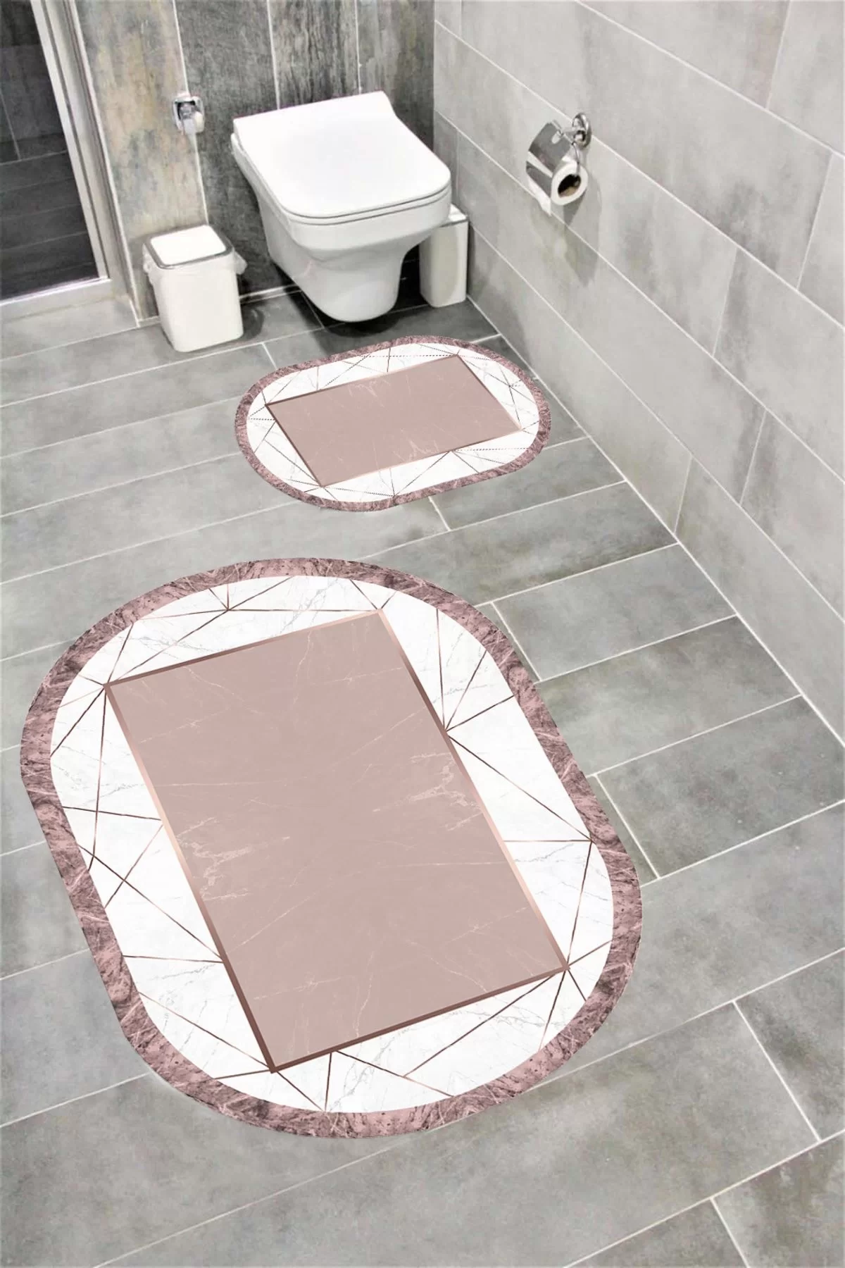 Su Emici Yumuşak Kaymaz Taban Sünger Dolgulu Yıkanabilir Dekoratif Banyo Paspası EHL44OVAL