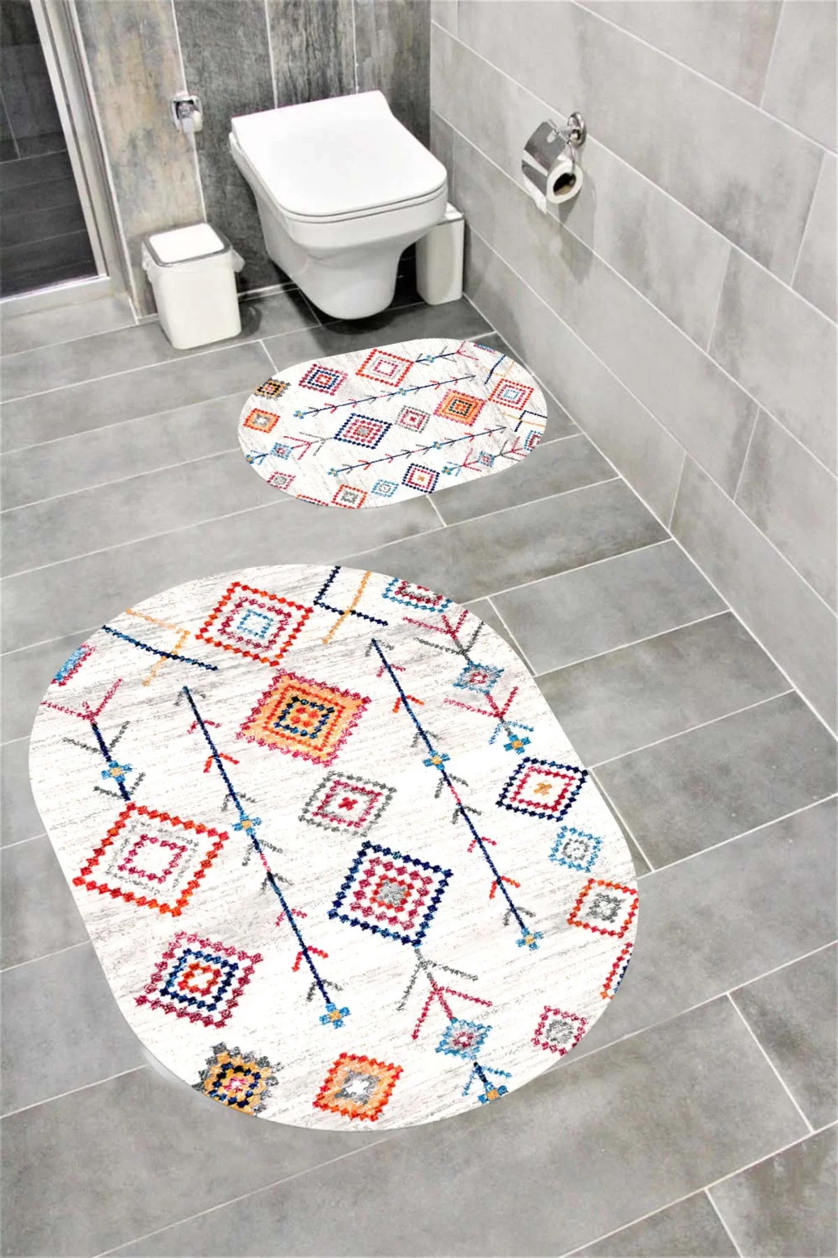 Su Emici Yumuşak Kaymaz Taban Sünger Dolgulu Yıkanabilir Dekoratif Banyo Paspası COLORFUL1104OVAL