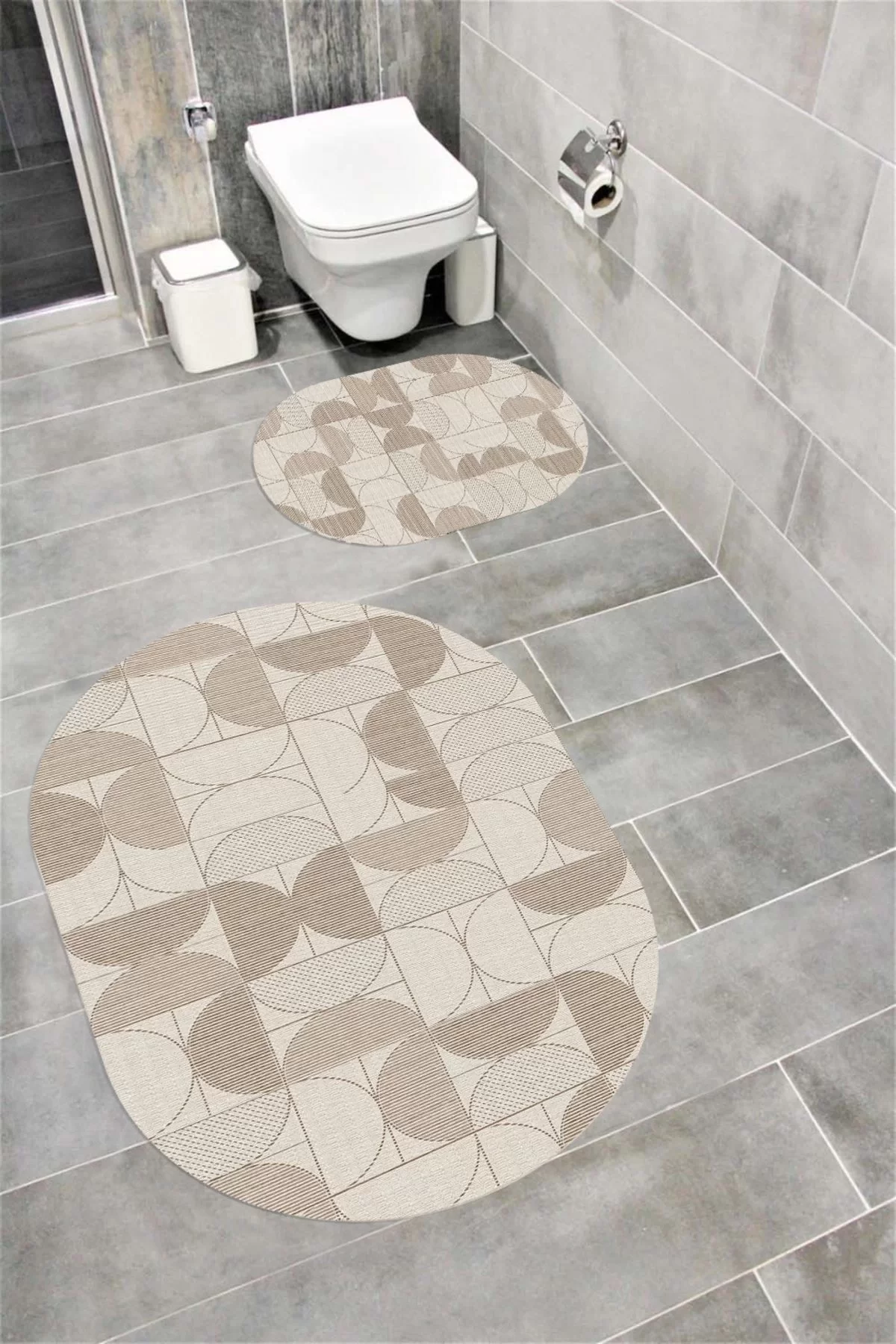 Su Emici Yumuşak Kaymaz Taban Sünger Dolgulu  Yıkanabilir Dekoratif Banyo Paspası 1391 Oval