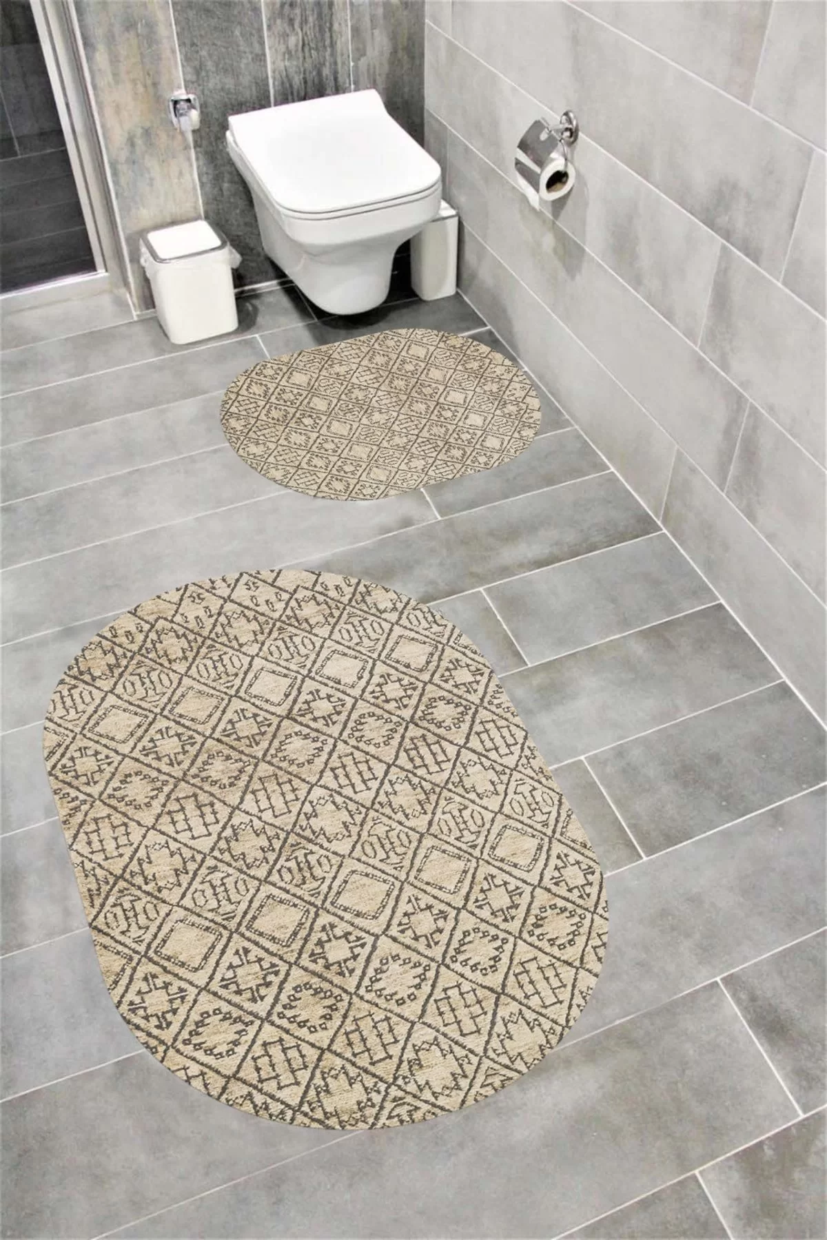 Su Emici Yumuşak Kaymaz Taban Sünger Dolgulu Yıkanabilir Dekoratif Banyo Paspası 1230 OVAL