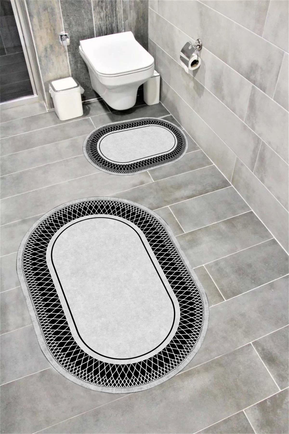 Su Emici Yumuşak Kaymaz Taban Sünger Dolgulu Yıkanabilir Dekoratif Banyo Paspası 1169GRİOVAL