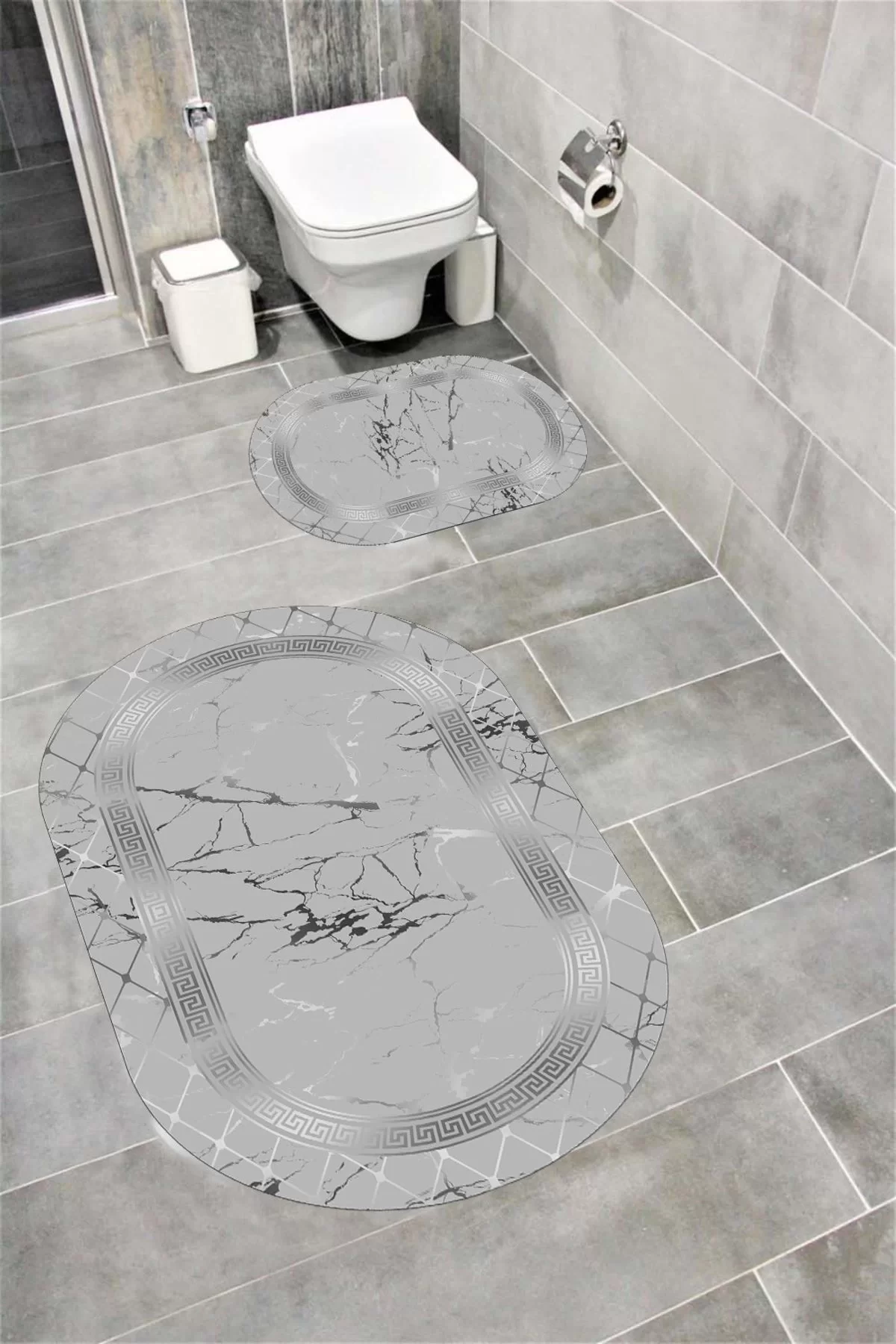 Su Emici Yumuşak Kaymaz Taban Sünger Dolgulu Yıkanabilir Dekoratif Banyo Paspası 1056AJDAGÜMÜŞ OVAL