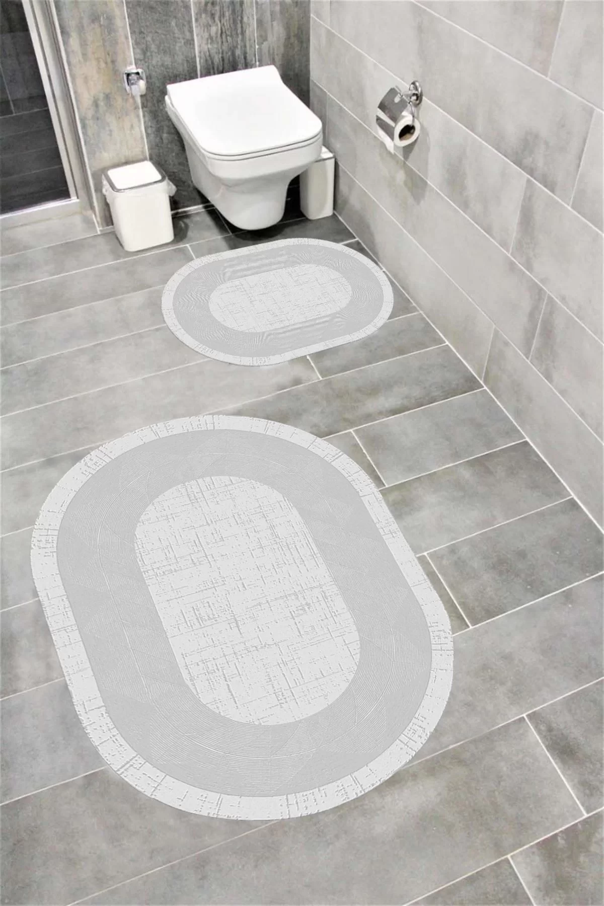 Su Emici Yumuşak Kaymaz Taban Sünger Dolgulu Yıkanabilir Dekoratif Banyo Paspası 1250GRİOVAL