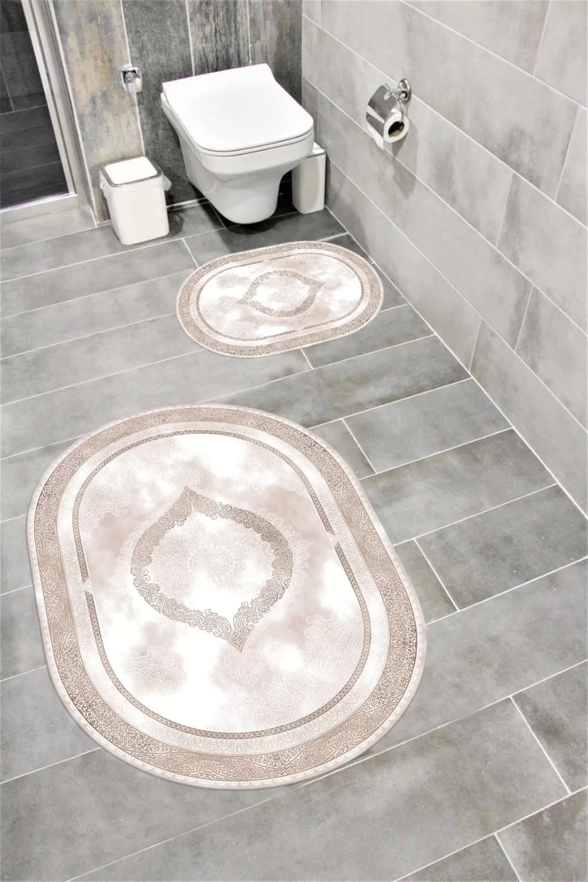 Su Emici Yumuşak Kaymaz Taban Sünger Dolgulu Yıkanabilir Dekoratif Banyo Paspası 1065 OVAL