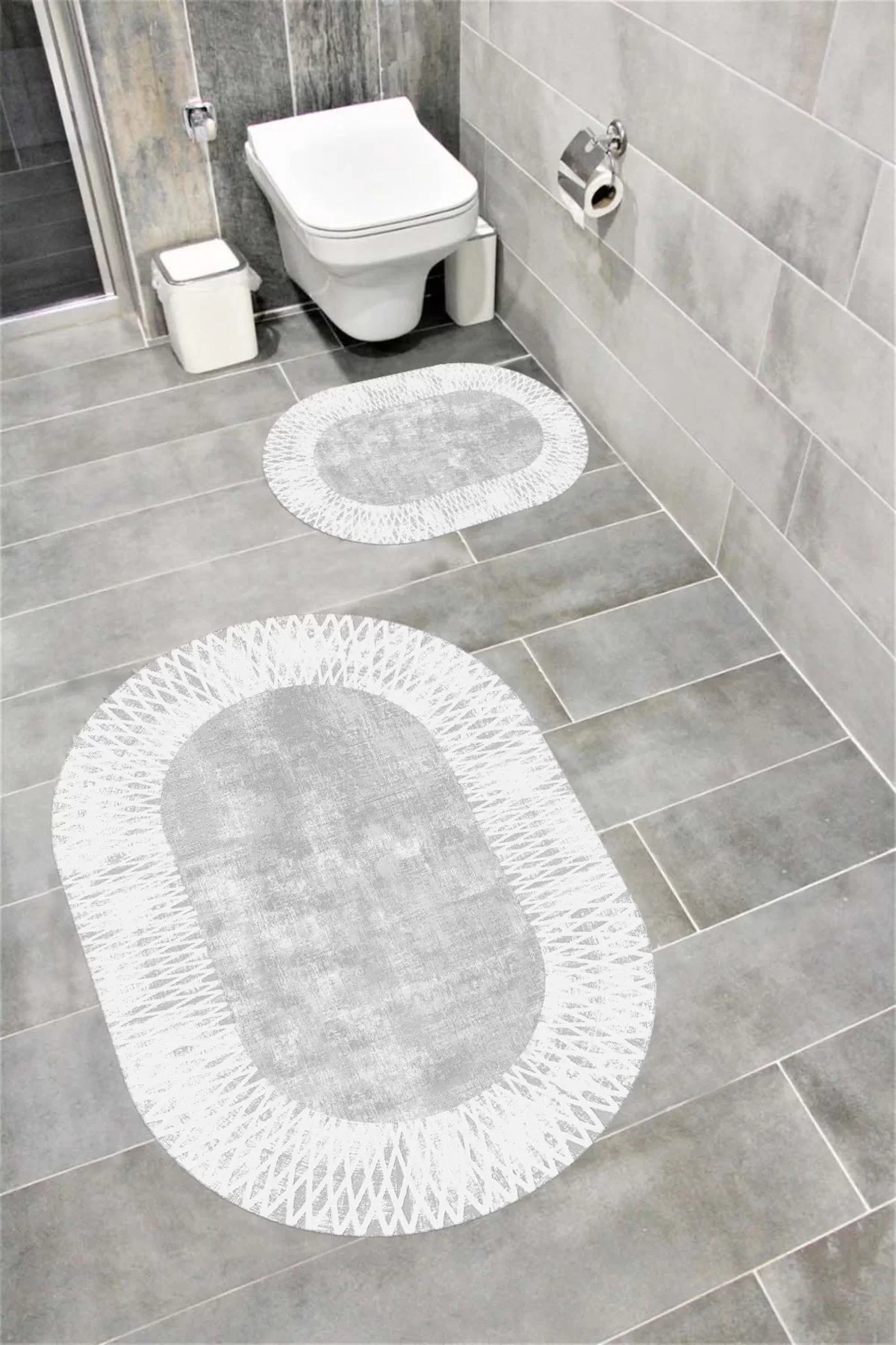 Su Emici Yumuşak Kaymaz Taban Sünger Dolgulu Yıkanabilir Dekoratif Banyo Paspası 1168GRİOVAL