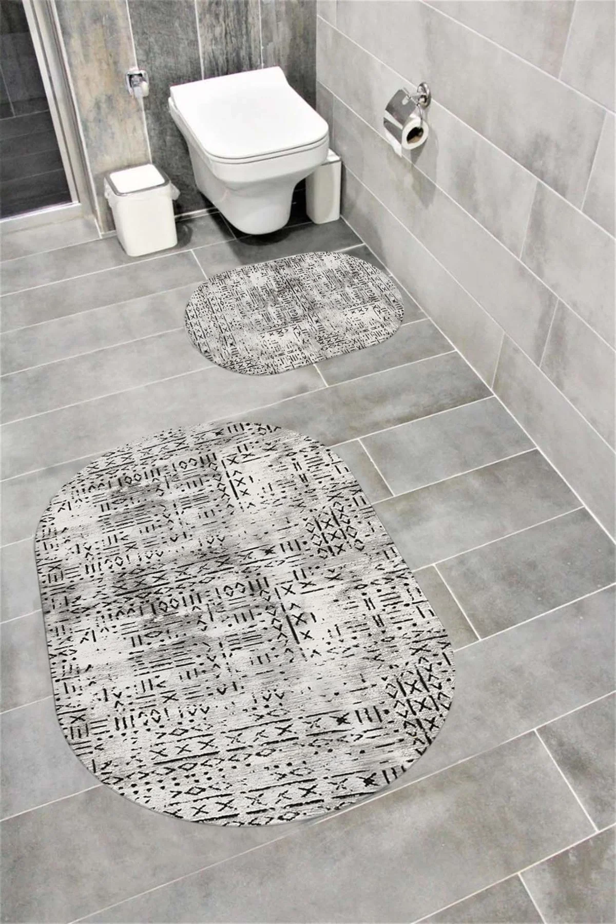 Su Emici Yumuşak Kaymaz Taban Sünger Dolgulu Yıkanabilir Dekoratif Banyo Paspası 1111AÇIKGRİ OVAL