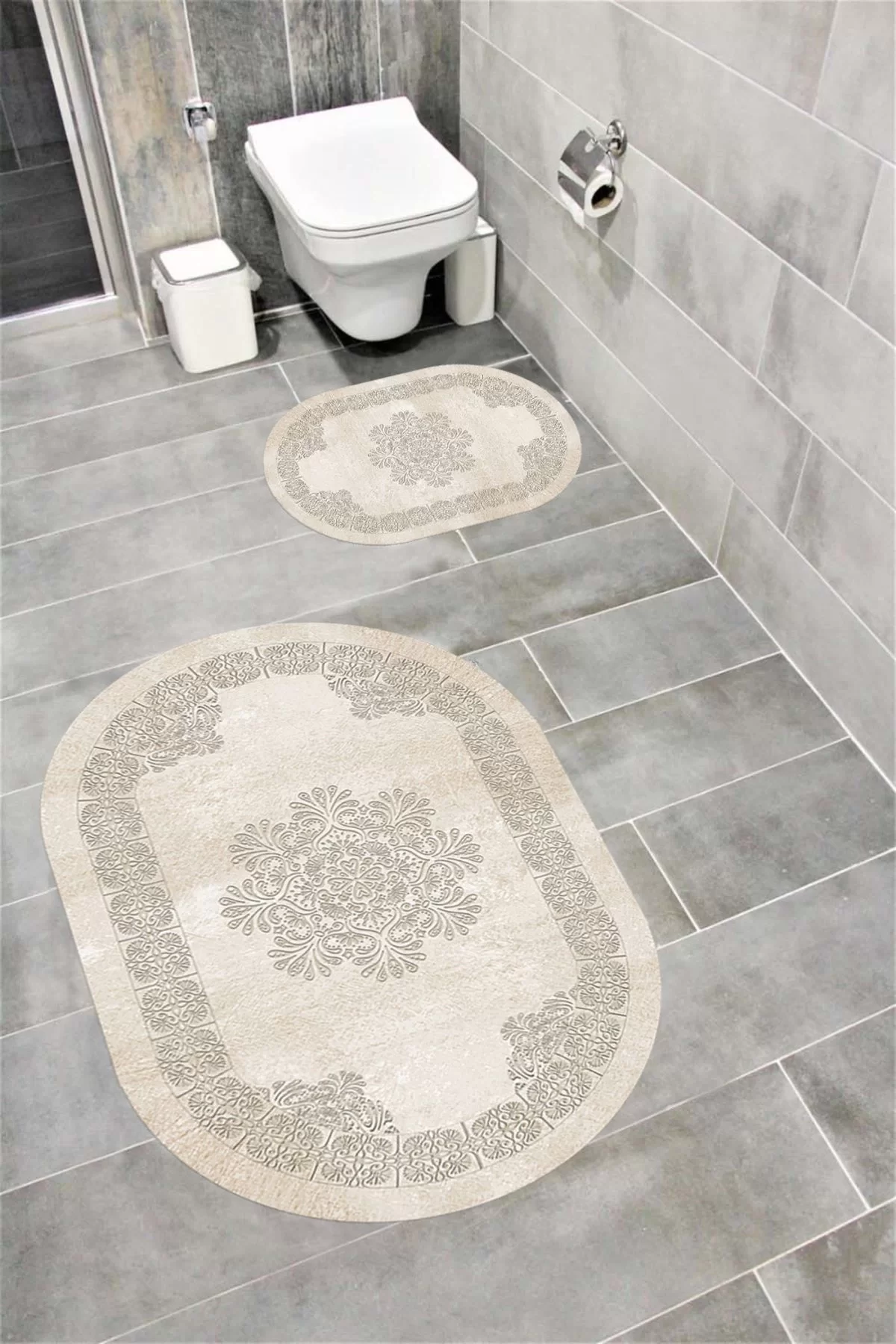 Su Emici Yumuşak Kaymaz Taban Sünger Dolgulu Yıkanabilir Dekoratif Banyo Paspası 1225 OVAL