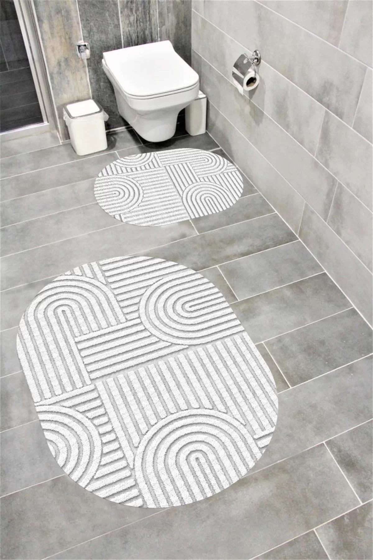 Su Emici Yumuşak Kaymaz Taban Sünger Dolgulu Yıkanabilir Dekoratif Banyo Paspası 1343AÇIKGRİOVAL