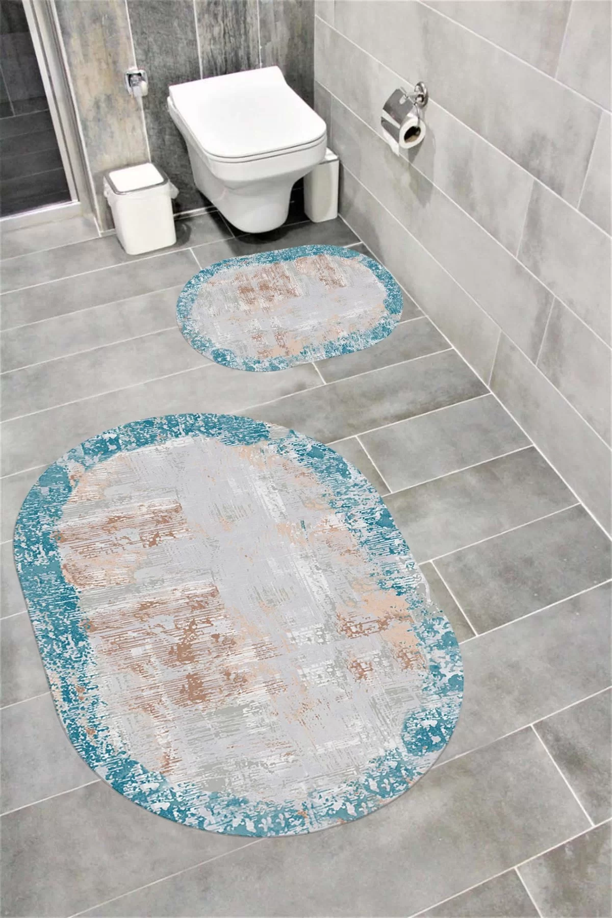 Su Emici Yumuşak Kaymaz Taban Sünger Dolgulu Yıkanabilir Dekoratif Banyo Paspası 1046 OVAL