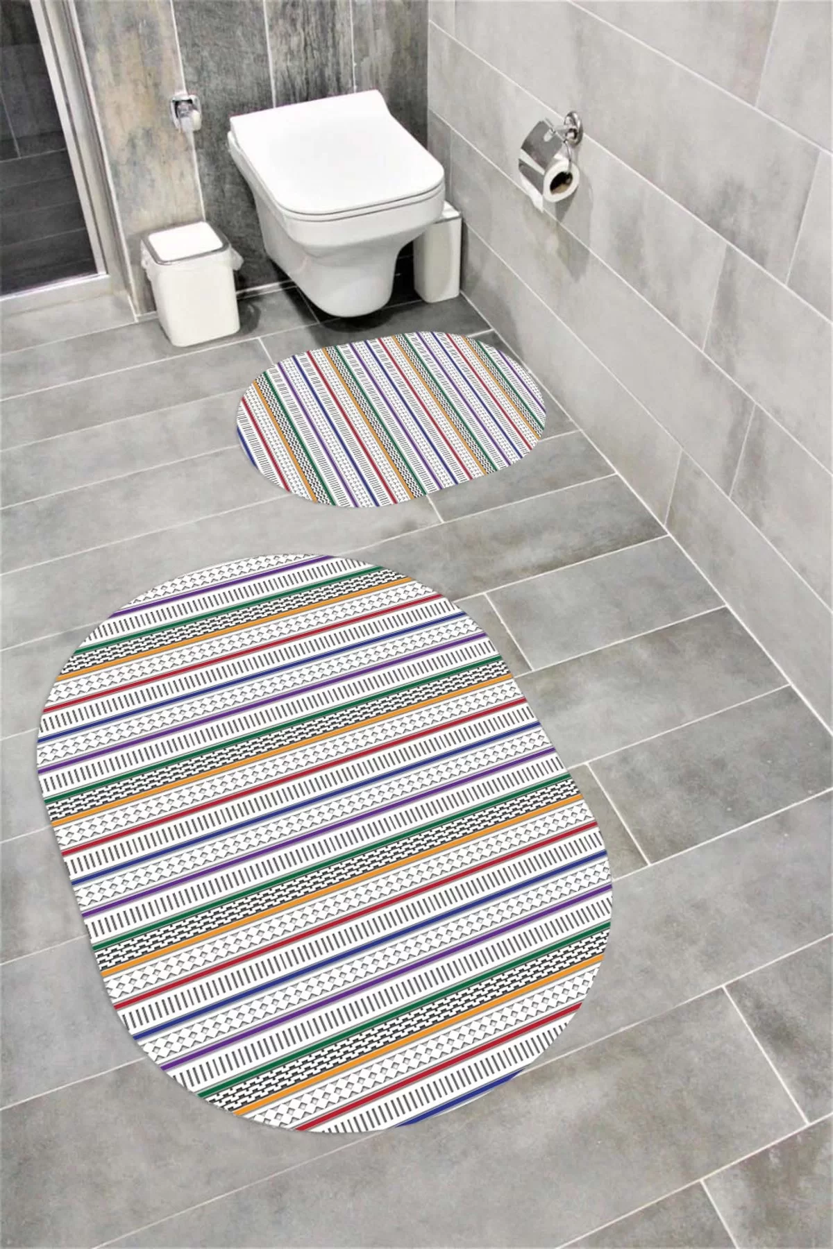 Su Emici Yumuşak Kaymaz Taban Sünger Dolgulu  Yıkanabilir Dekoratif Banyo Paspası 1325 Oval