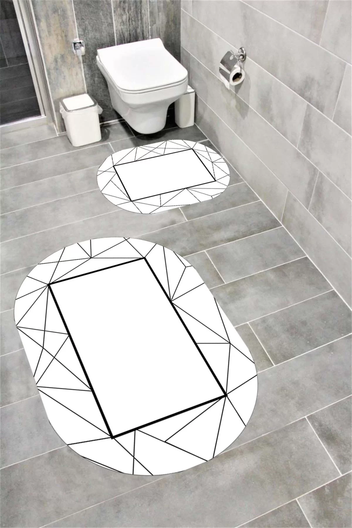 Su Emici Yumuşak Kaymaz Taban Sünger Dolgulu Yıkanabilir Dekoratif Banyo Paspası EHL211OVAL