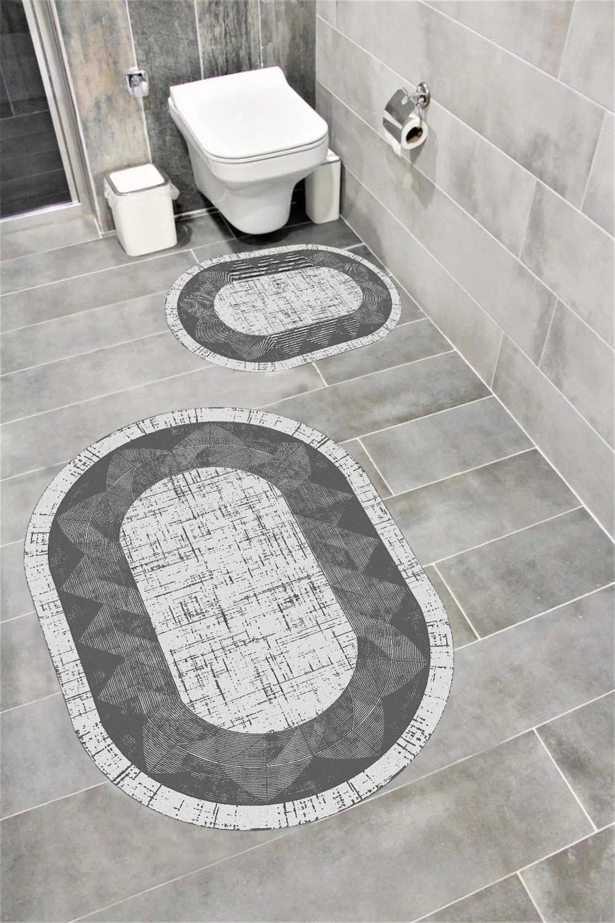 Su Emici Yumuşak Kaymaz Taban Sünger Dolgulu Yıkanabilir Dekoratif Banyo Paspası 1250ANTRASİTOVAL
