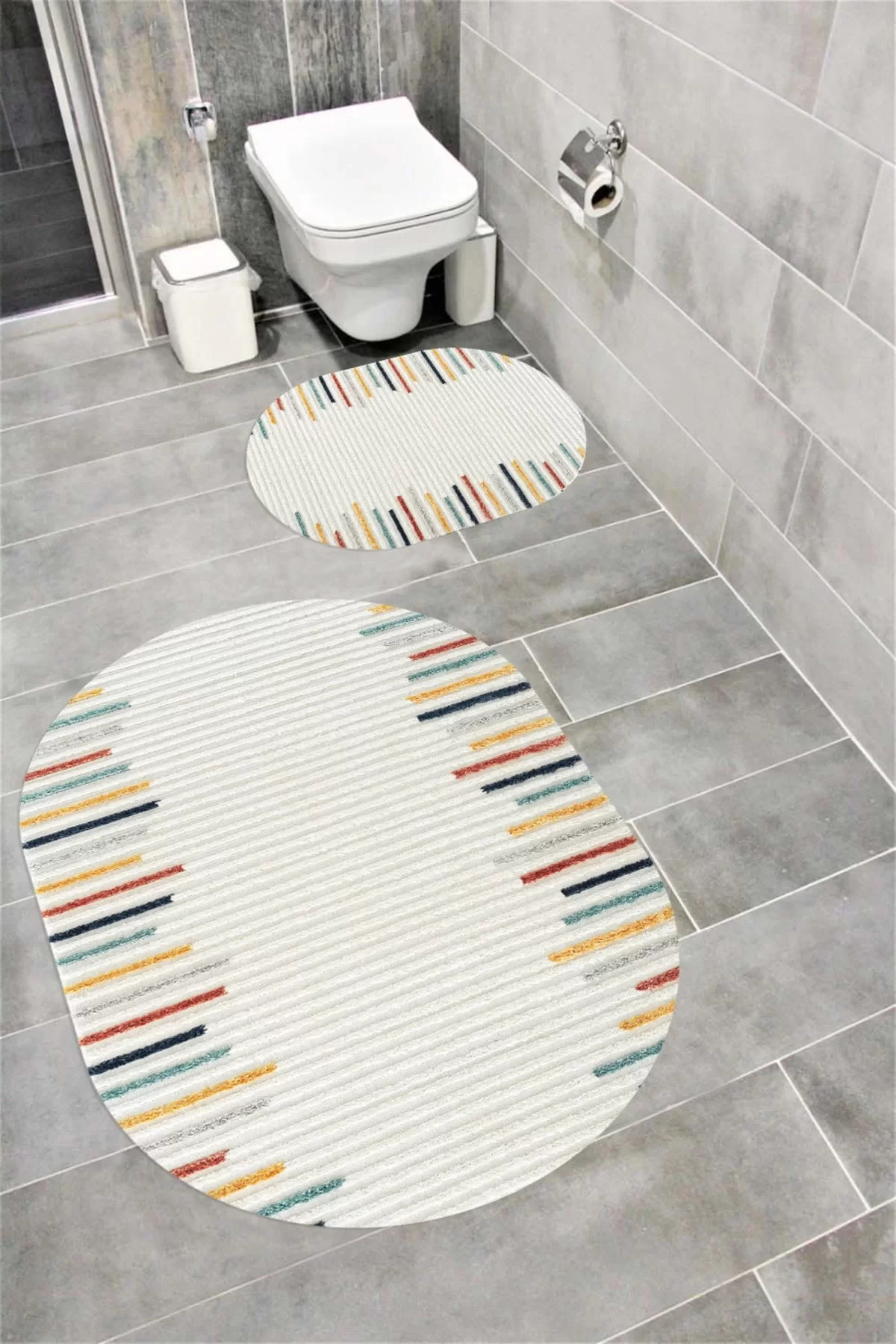 Su Emici Yumuşak Kaymaz Taban Sünger Dolgulu  Yıkanabilir Dekoratif Banyo Paspası 1397 Oval