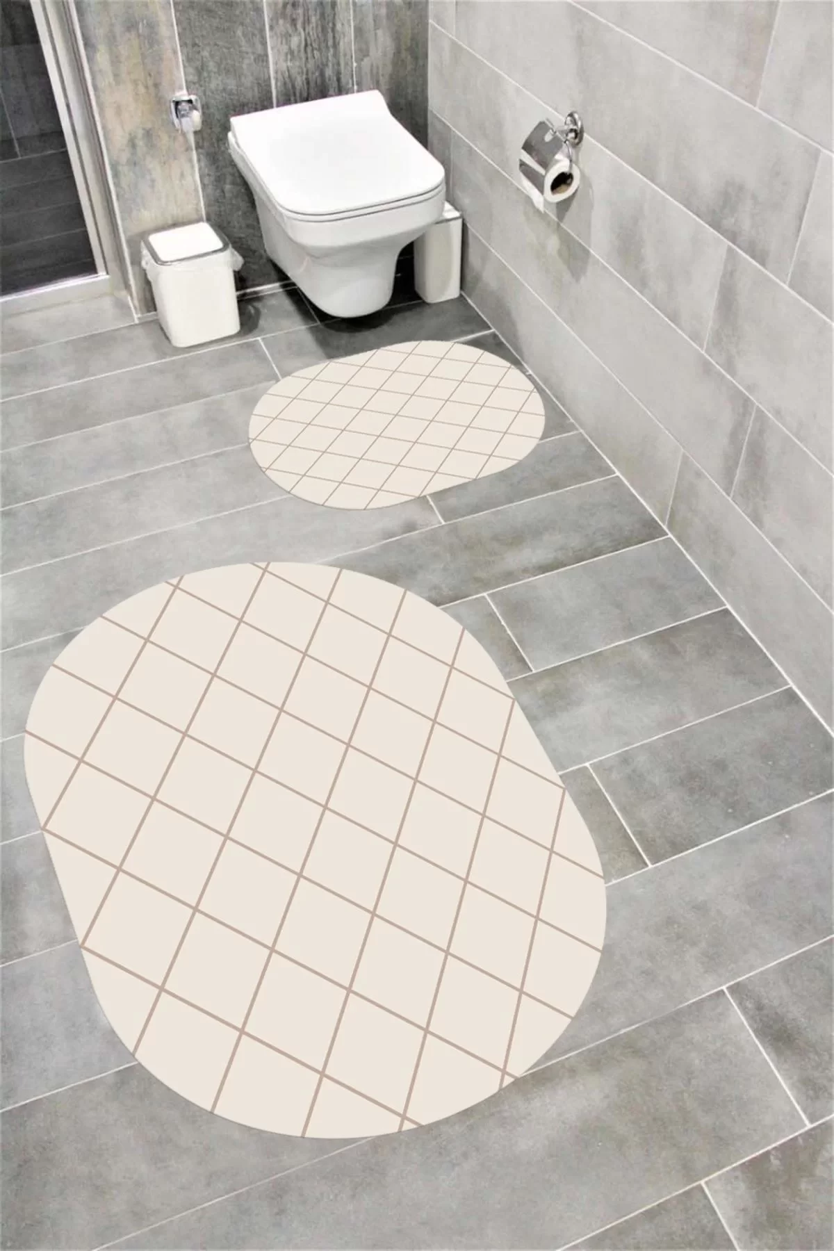 Su Emici Yumuşak Kaymaz Taban Sünger Dolgulu Yıkanabilir Dekoratif Banyo Paspası 1162KREMVİZONOVAL