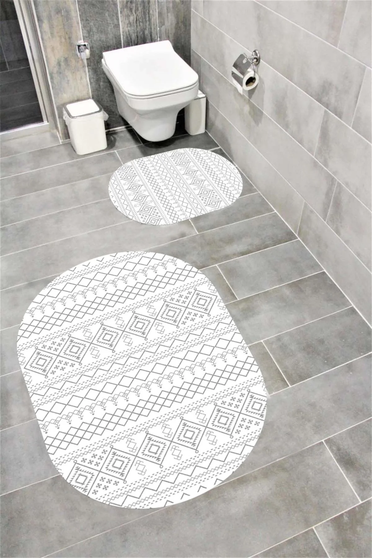 Su Emici Yumuşak Kaymaz Taban Sünger Dolgulu Yıkanabilir Dekoratif Banyo Paspası 1176GRİOVAL