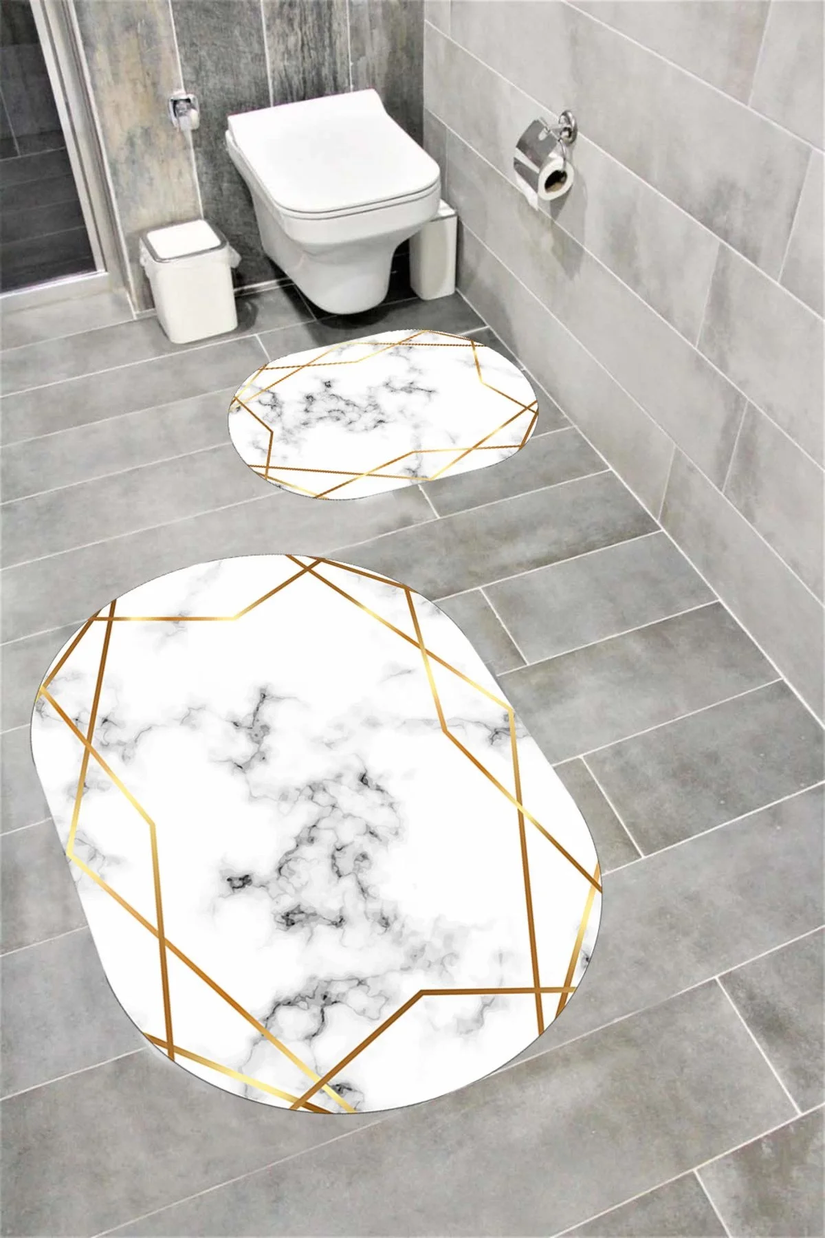 Su Emici Yumuşak Kaymaz Taban Sünger Dolgulu Yıkanabilir Dekoratif Banyo Paspası PLATİNGOLDOVAL