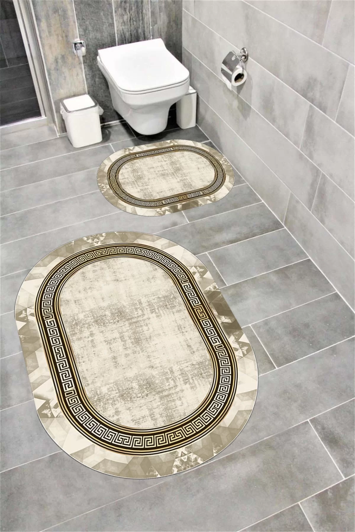Su Emici Yumuşak Kaymaz Taban Sünger Dolgulu Yıkanabilir Dekoratif Banyo Paspası 1070 OVAL