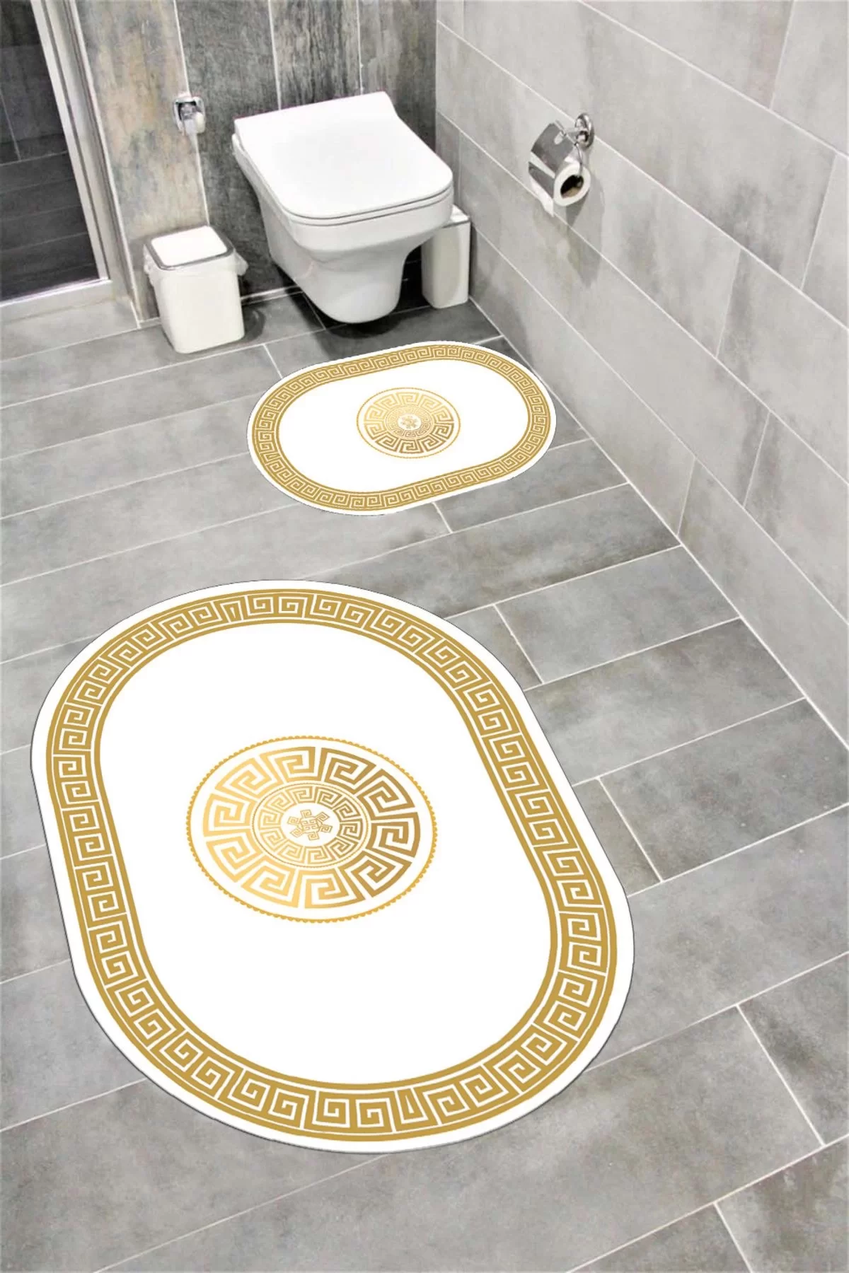 Su Emici Yumuşak Kaymaz Taban Sünger Dolgulu Yıkanabilir Dekoratif Banyo Paspası 1039GOLDAY OVL