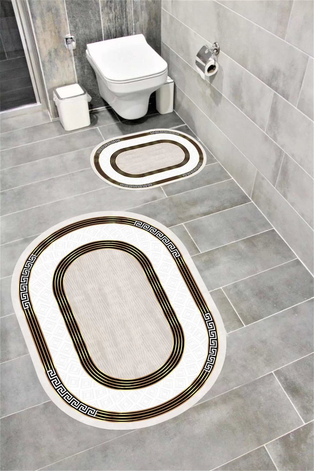 Su Emici Yumuşak Kaymaz Taban Sünger Dolgulu Yıkanabilir Dekoratif Banyo Paspası 1187VİZON OVAL