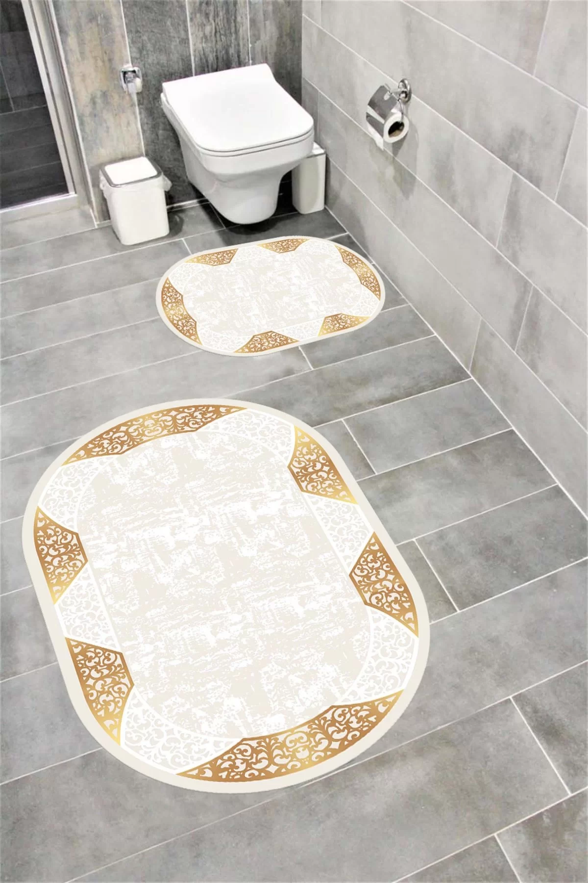 Su Emici Yumuşak Kaymaz Taban Sünger Dolgulu Yıkanabilir Dekoratif Banyo Paspası 1239 OVAL