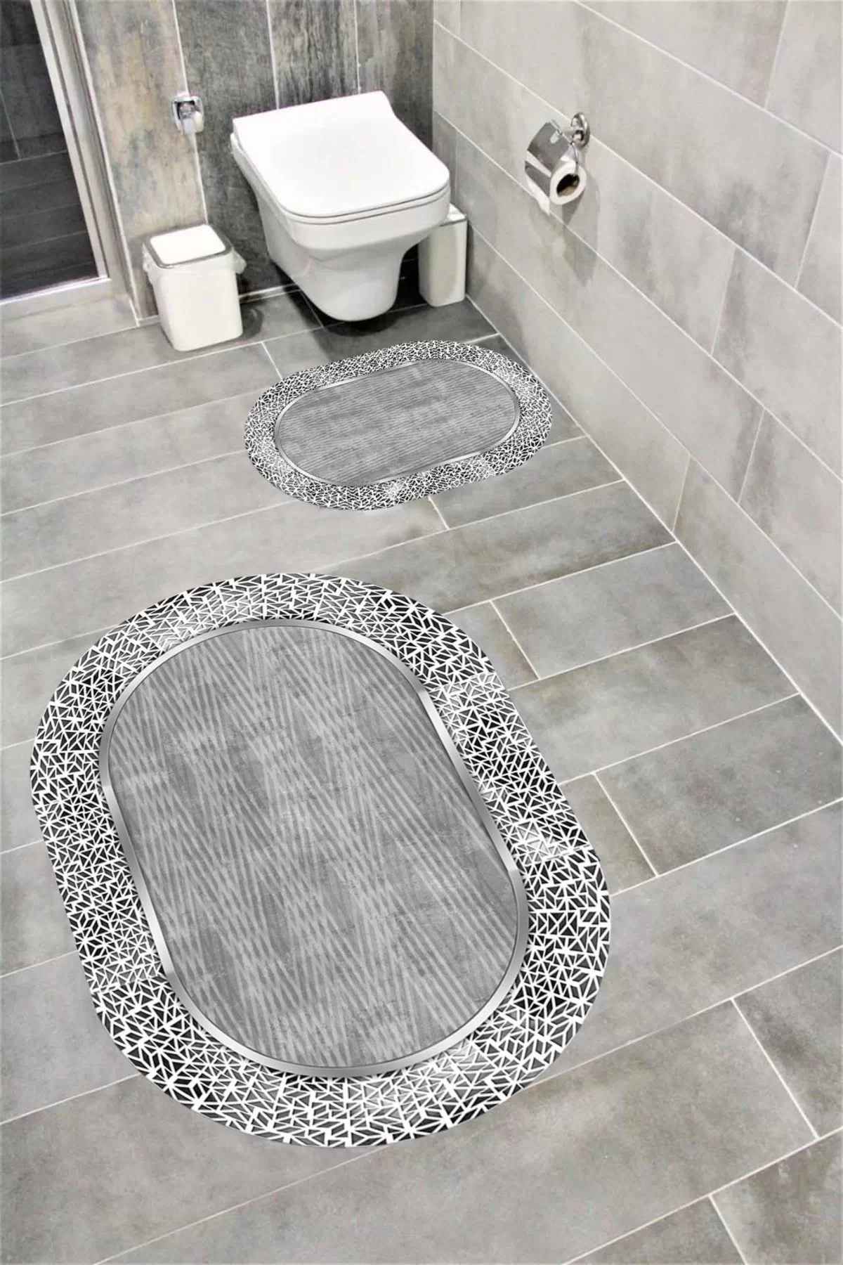 Su Emici Yumuşak Kaymaz Taban Sünger Dolgulu Yıkanabilir Dekoratif Banyo Paspası 1200GRİ OVAL