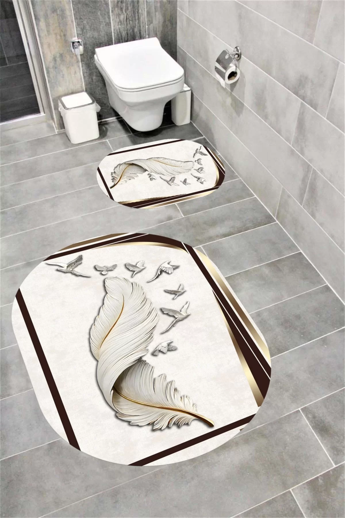 Su Emici Yumuşak Kaymaz Taban Sünger Dolgulu Yıkanabilir Dekoratif Banyo Paspası NEPTÜNOVAL