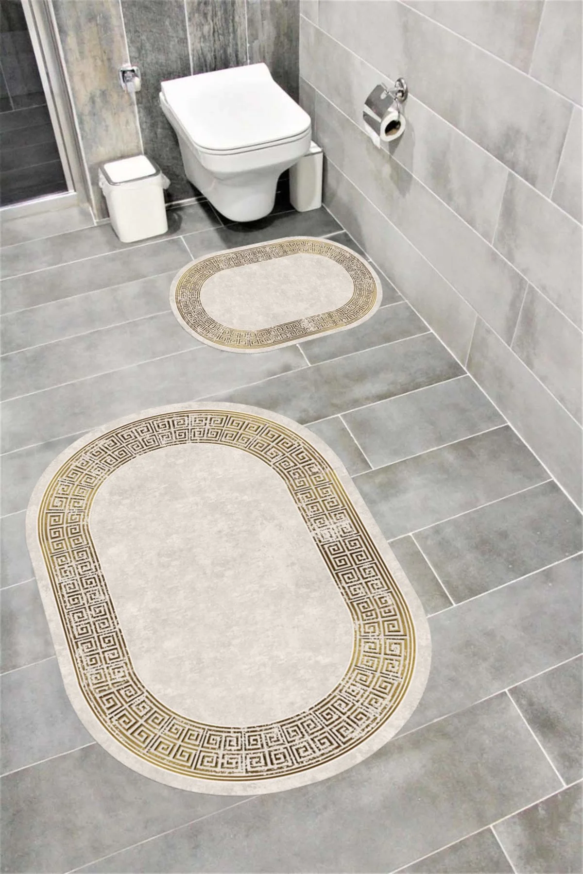 Su Emici Yumuşak Kaymaz Taban Sünger Dolgulu Yıkanabilir Dekoratif Banyo Paspası 1219 OVAL