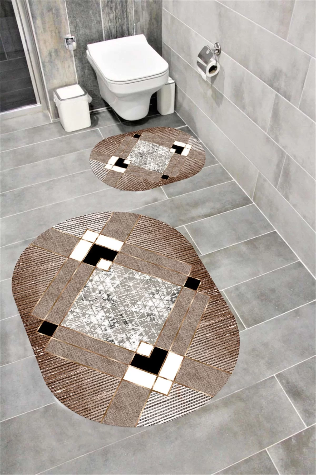 Su Emici Yumuşak Kaymaz Taban Sünger Dolgulu Yıkanabilir Dekoratif Banyo Paspası EHL29OVAL