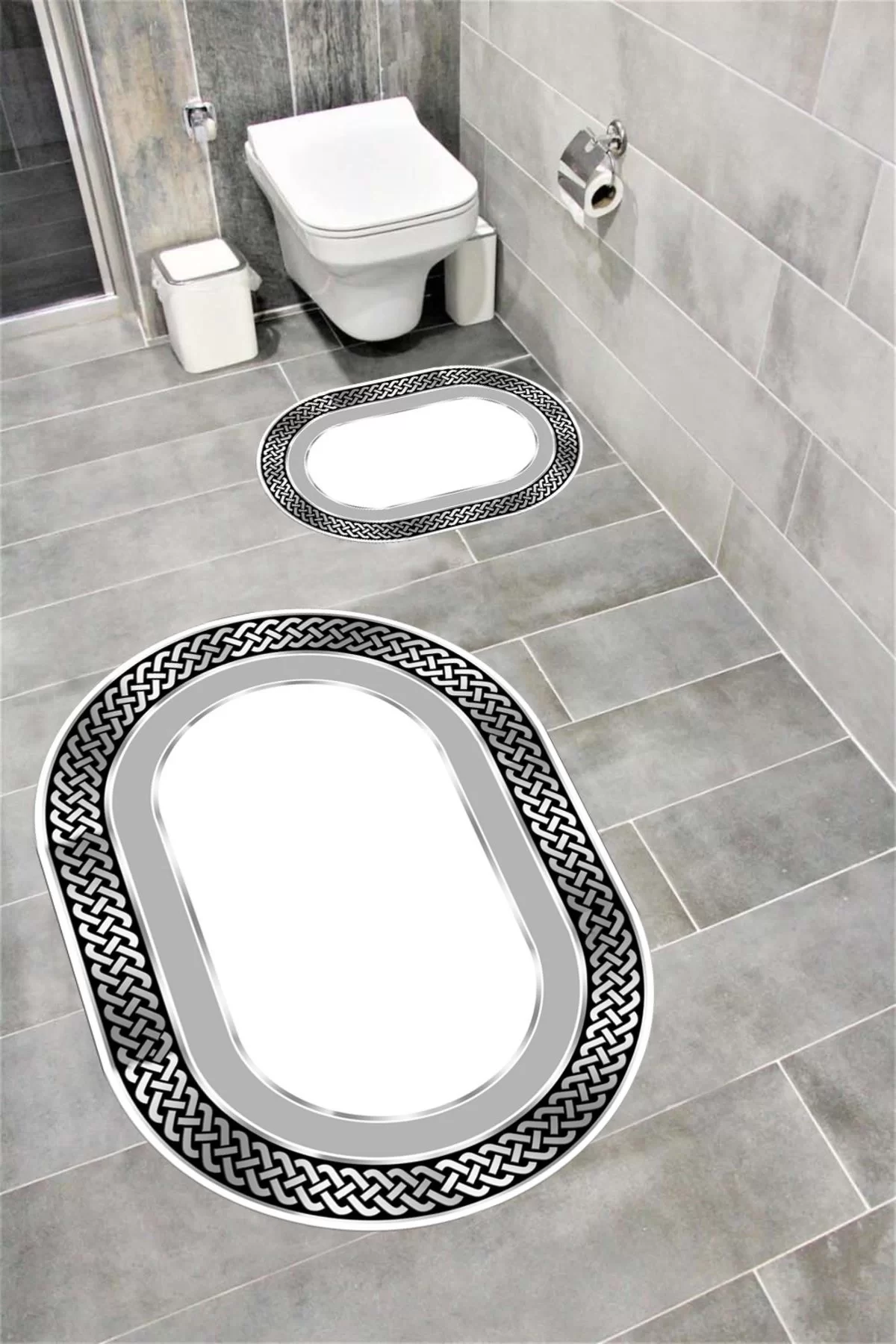 Su Emici Yumuşak Kaymaz Taban Sünger Dolgulu Yıkanabilir Dekoratif Banyo Paspası 1207GRİOVAL