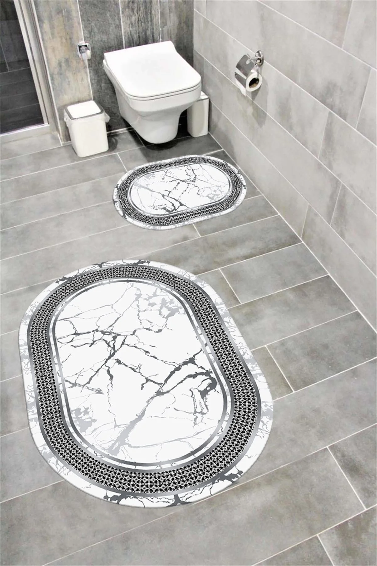 Su Emici Yumuşak Kaymaz Taban Sünger Dolgulu Yıkanabilir Dekoratif Banyo Paspası 1002 OVAL