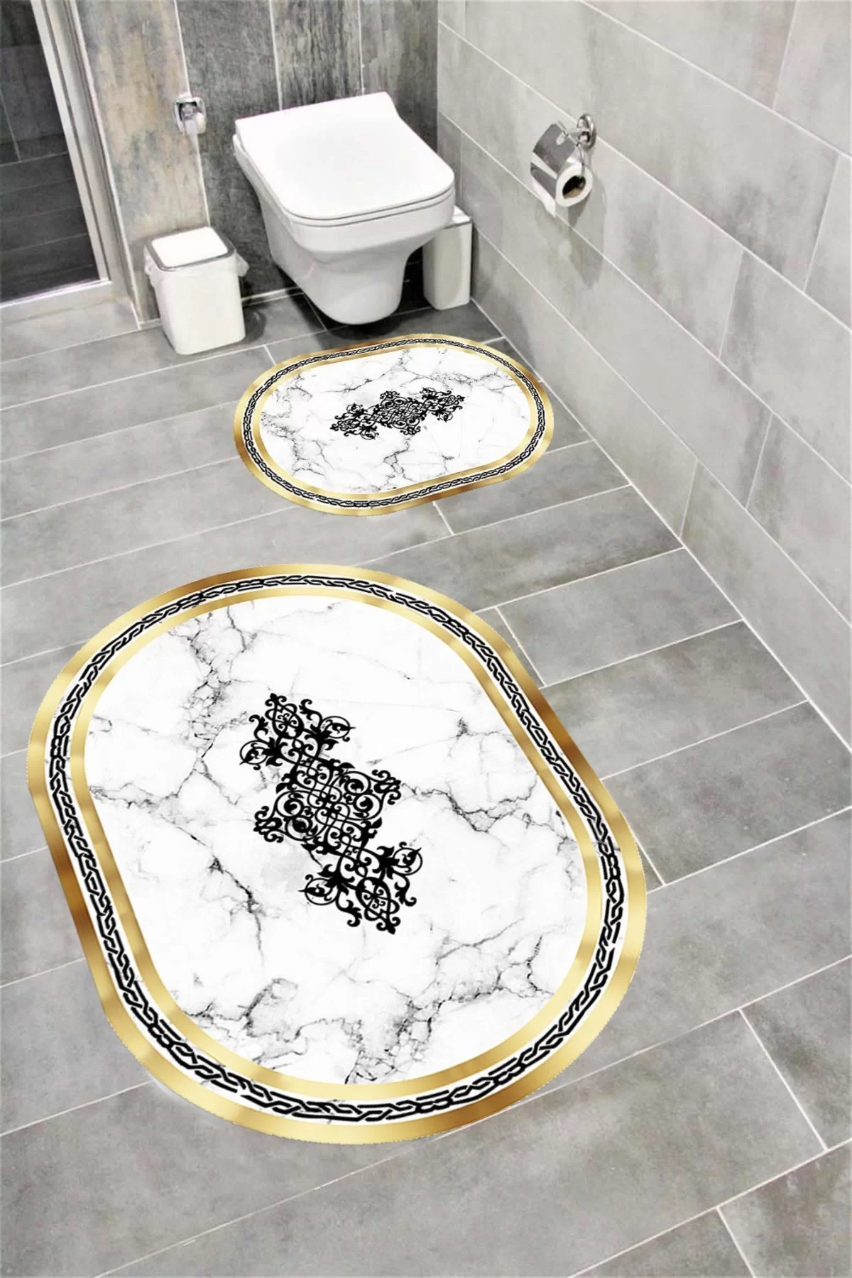 Su Emici Yumuşak Kaymaz Taban Sünger Dolgulu Yıkanabilir Dekoratif Banyo Paspası EHL222OVAL