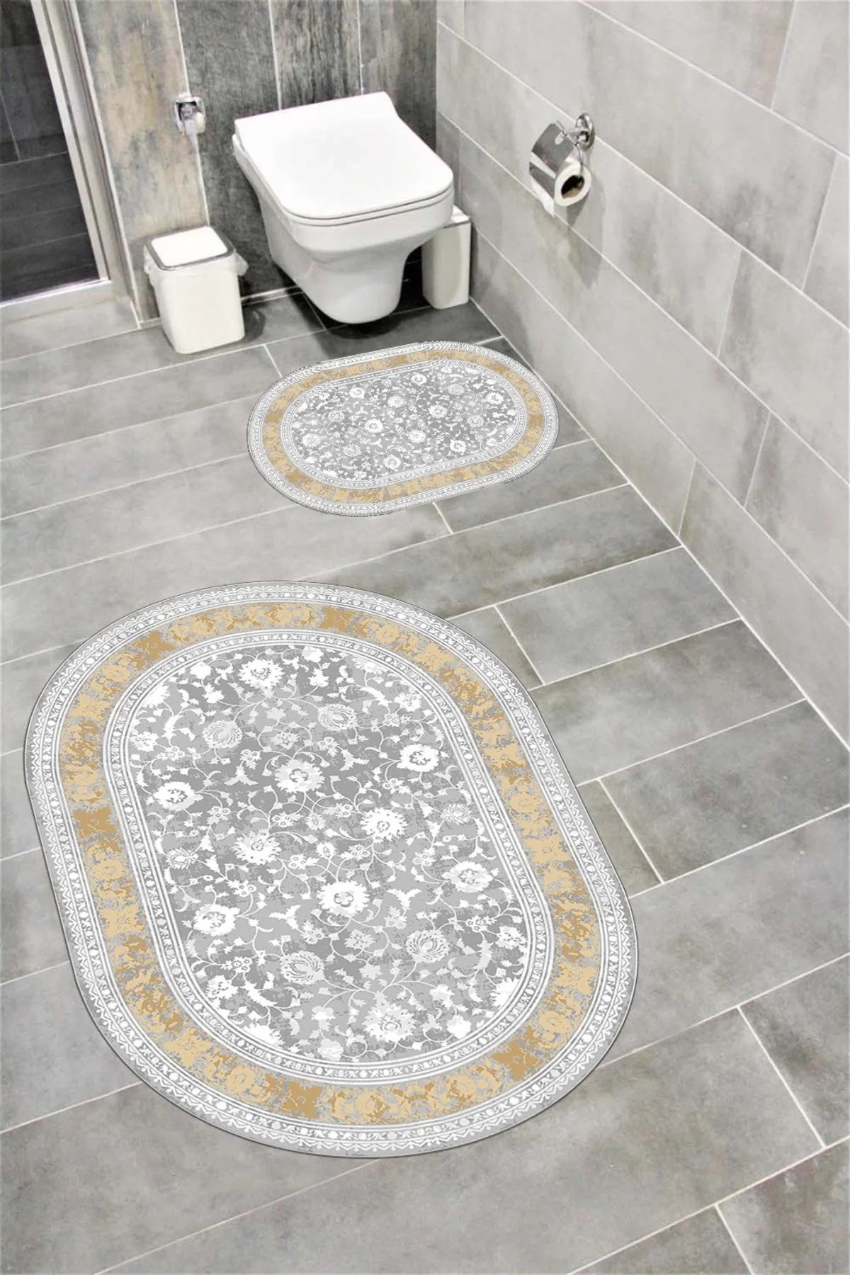 Su Emici Yumuşak Kaymaz Taban Sünger Dolgulu Yıkanabilir Dekoratif Banyo Paspası 1018 OVAL