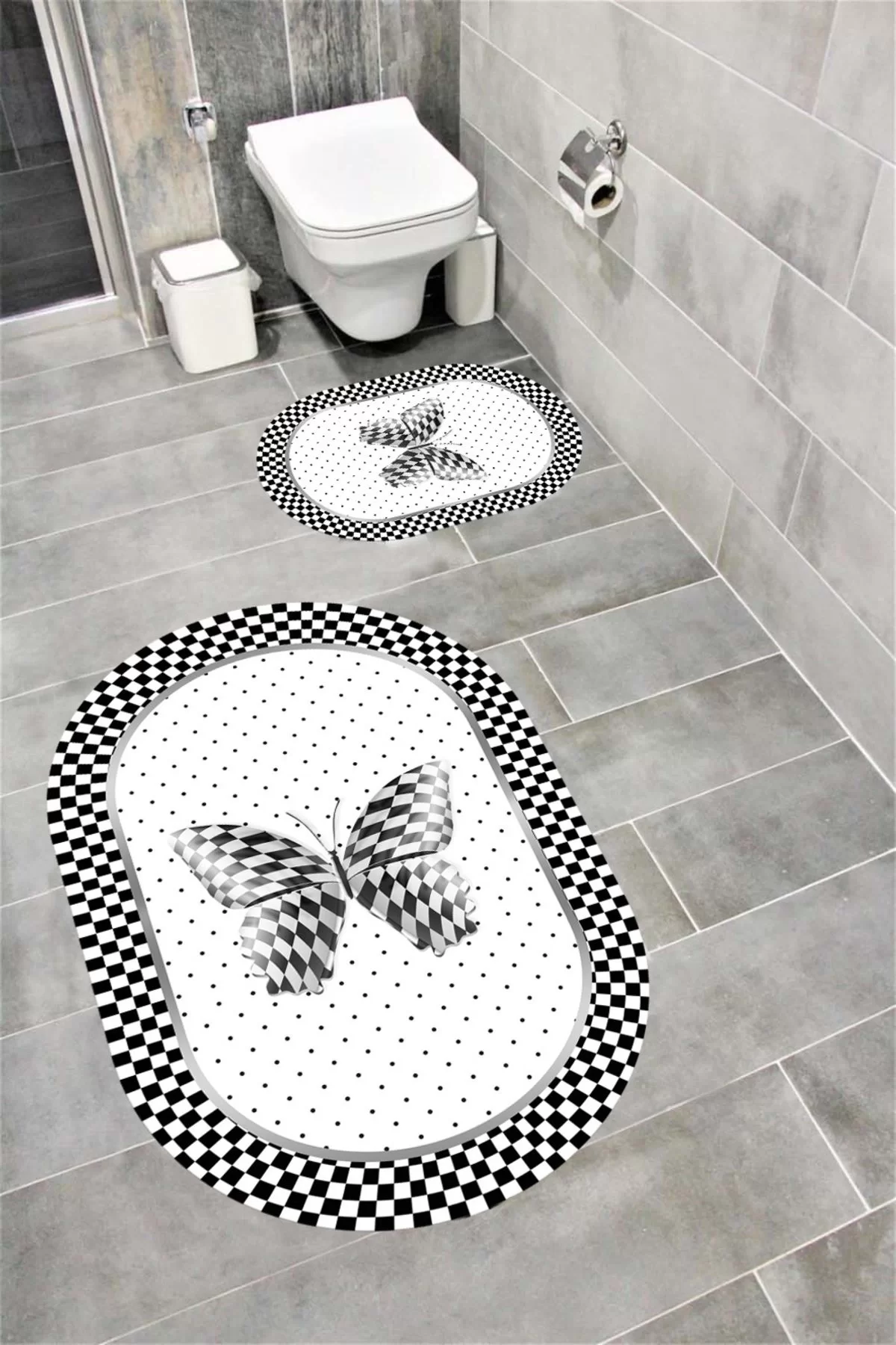 Su Emici Yumuşak Kaymaz Taban Sünger Dolgulu Yıkanabilir Dekoratif Banyo Paspası 1204KELEBEKOVAL