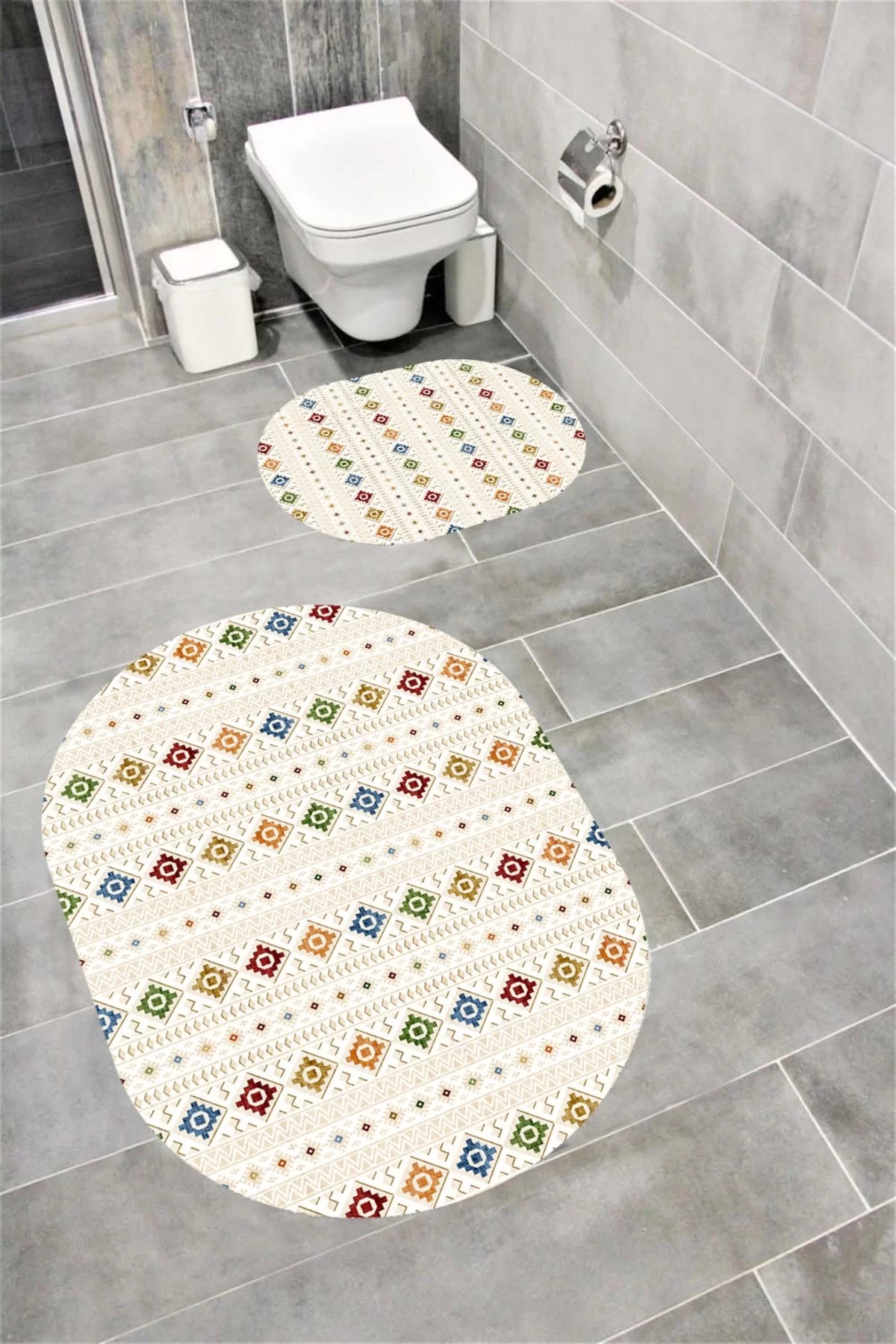 Su Emici Yumuşak Kaymaz Taban Sünger Dolgulu  Yıkanabilir Dekoratif Banyo Paspası 1241 Oval