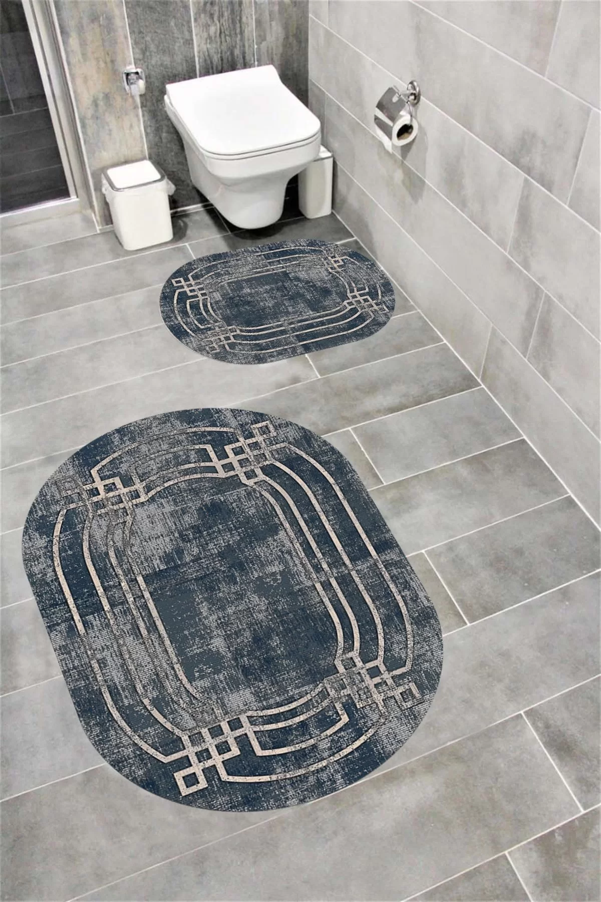 Su Emici Yumuşak Kaymaz Taban Sünger Dolgulu Yıkanabilir Dekoratif Banyo Paspası 1247 OVAL