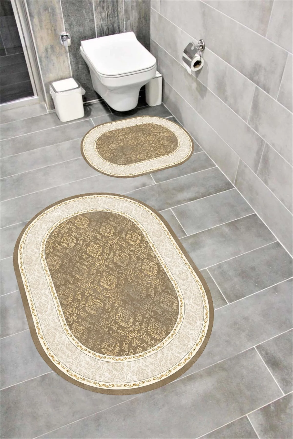 Su Emici Yumuşak Kaymaz Taban Sünger Dolgulu Yıkanabilir Dekoratif Banyo Paspası 1072 OVAL