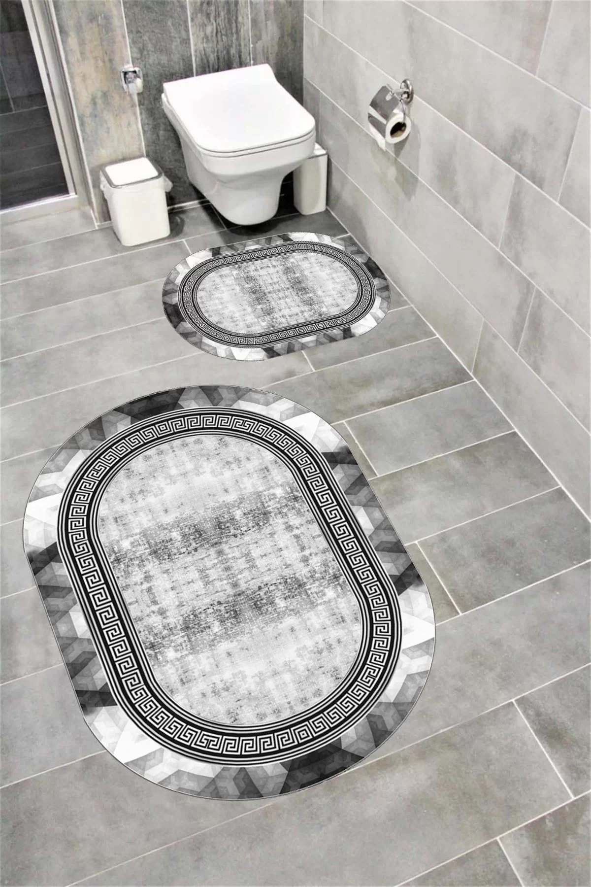Su Emici Yumuşak Kaymaz Taban Sünger Dolgulu Yıkanabilir Dekoratif Banyo Paspası 1069ALPEMİXGRİ OVL