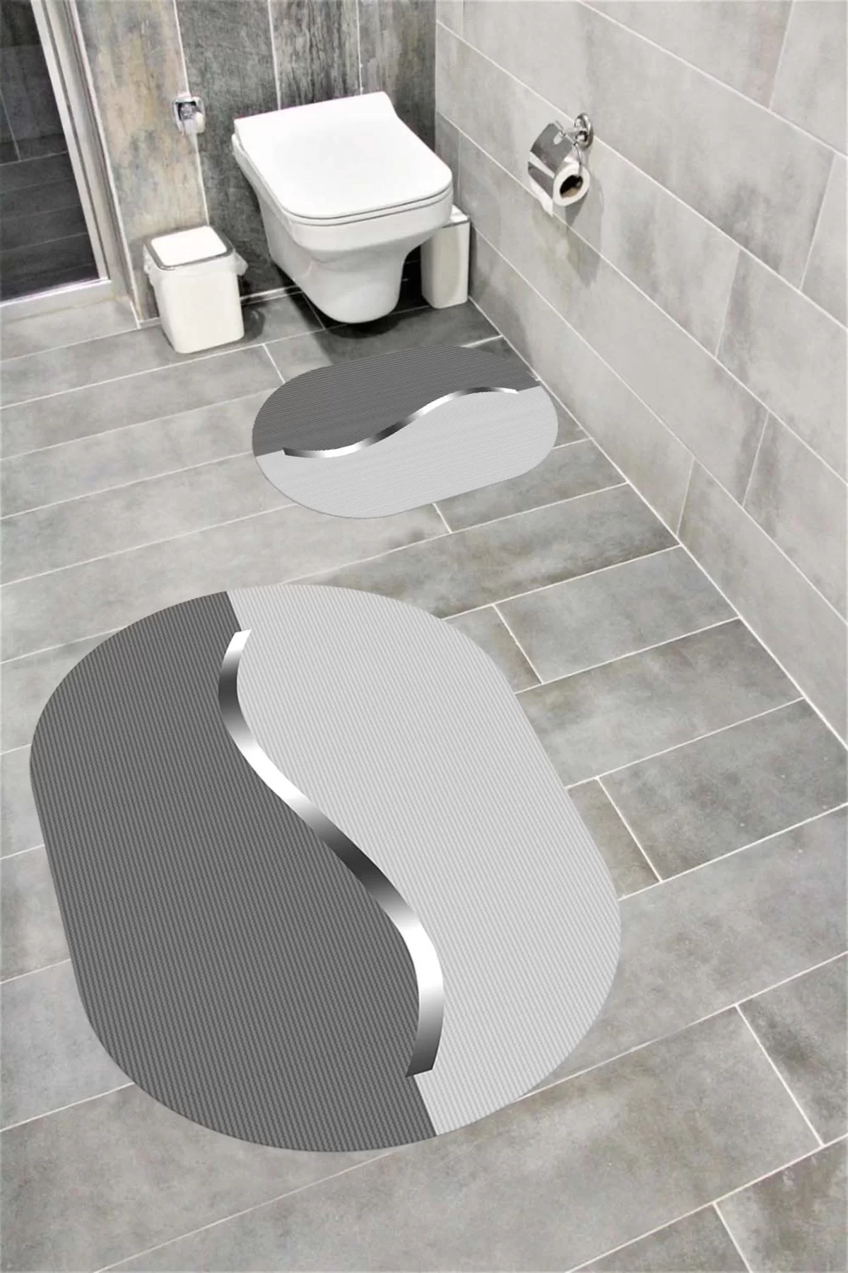 Su Emici Yumuşak Kaymaz Taban Sünger Dolgulu Yıkanabilir Dekoratif Banyo Paspası 1154TEKÇİZGİOVAL