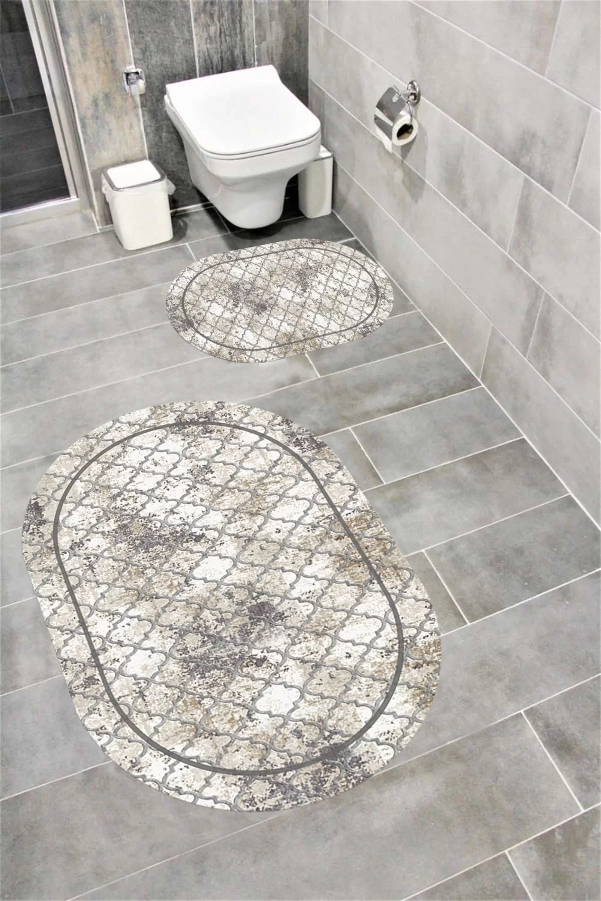 Su Emici Yumuşak Kaymaz Taban Sünger Dolgulu Yıkanabilir Dekoratif Banyo Paspası 1064 OVAL