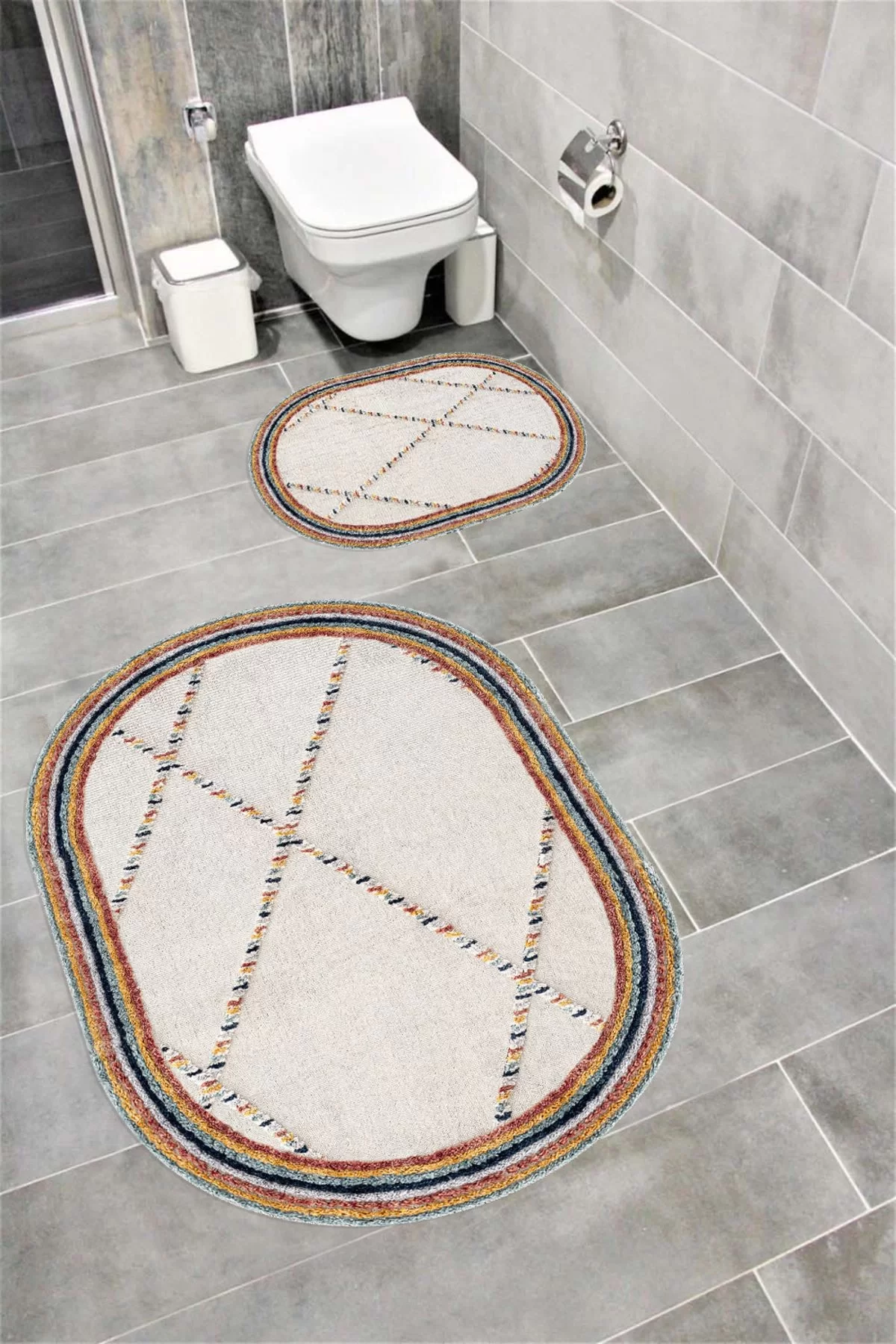 Su Emici Yumuşak Kaymaz Taban Sünger Dolgulu  Yıkanabilir Dekoratif Banyo Paspası 1393 Oval