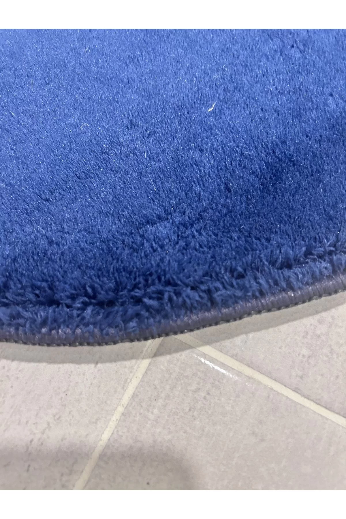 Peluş Puffy Bambu Kaymaz Deri Taban 2li Set Klozet Lacivert Banyo Paspas Takımı