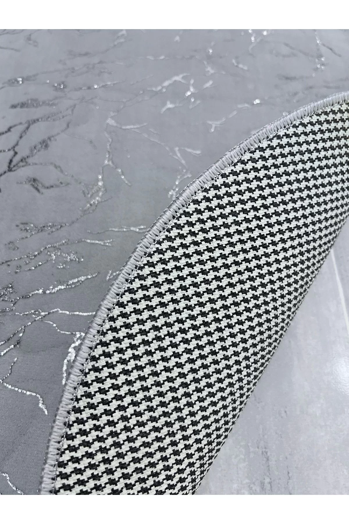 Simli Bambu Kaymaz Deri Taban 2li Set Klozet Gri Gümüş Banyo Paspas Takımı