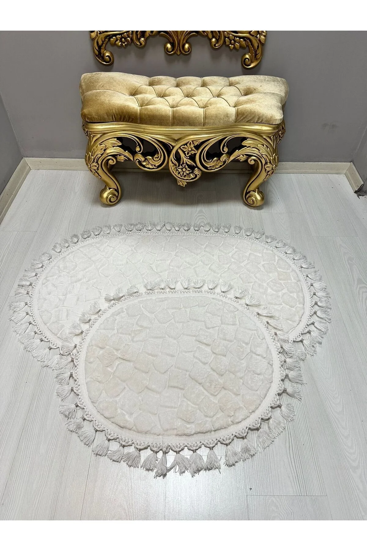 2Lİ İKİLİ BANYO PASPAS SETİ ILICA PUFFY DOKUMA TABAN BANYO PASPASI 40X60-60X100 BEYAZ